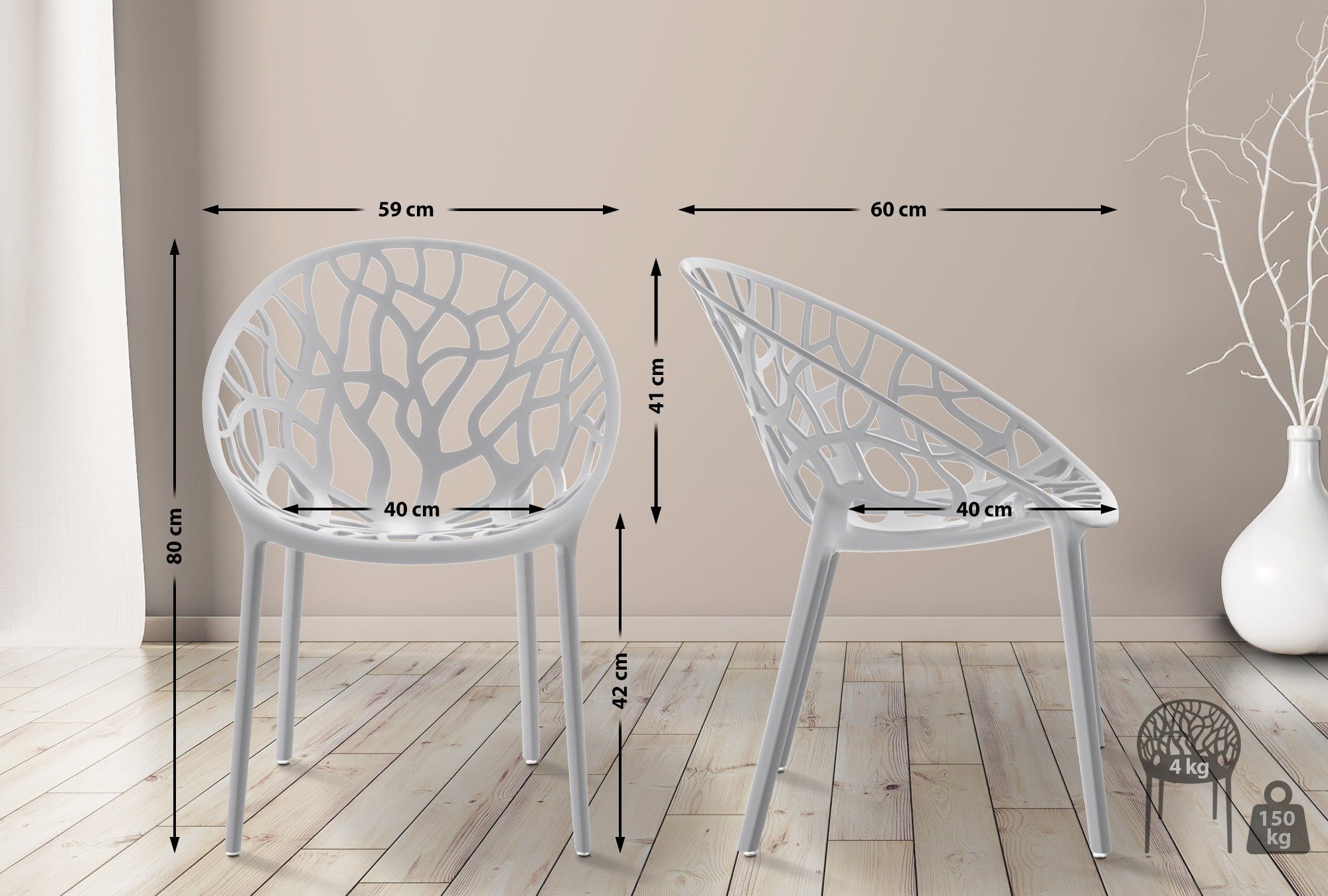 (4er Set), stapelbar Hope wetterbeständig, & modern CLP Gartenstuhl hellgrau