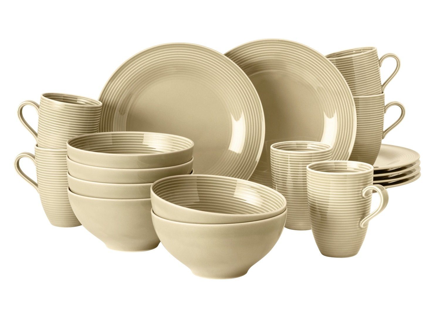 Seltmann Weiden Frühstücks-Geschirrset Beat Sandbeige Frühstücksservice 18tlg., Porzellan