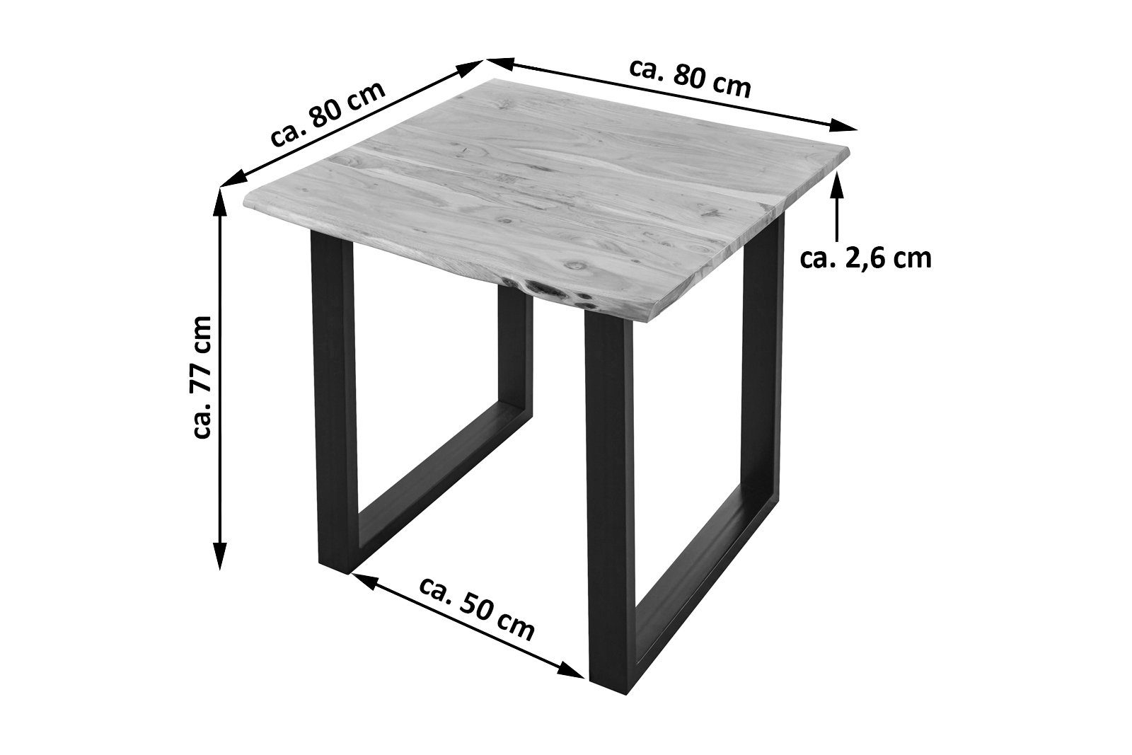 | Akazie Baumkante Stärke Schwarz Junado® Baumkantentisch Lubin, Massivholz, 26mm, natürliche Naturfarben Tischplatte