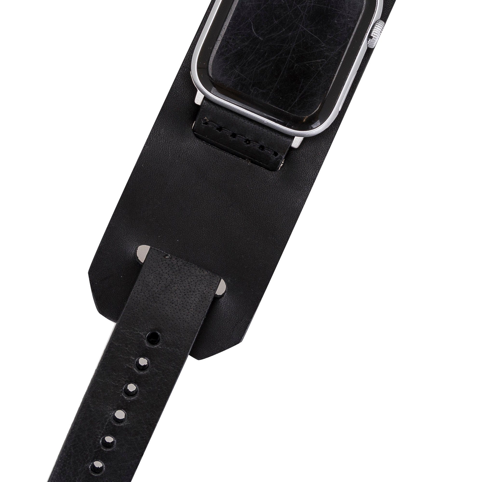 Burkley Smartwatch-Armband Vintage Cuff Watch 1-8 Schwarz Büffel-Leder für Series Apple in kompatibel 42/44/45mm Watch Armband, mit Apple