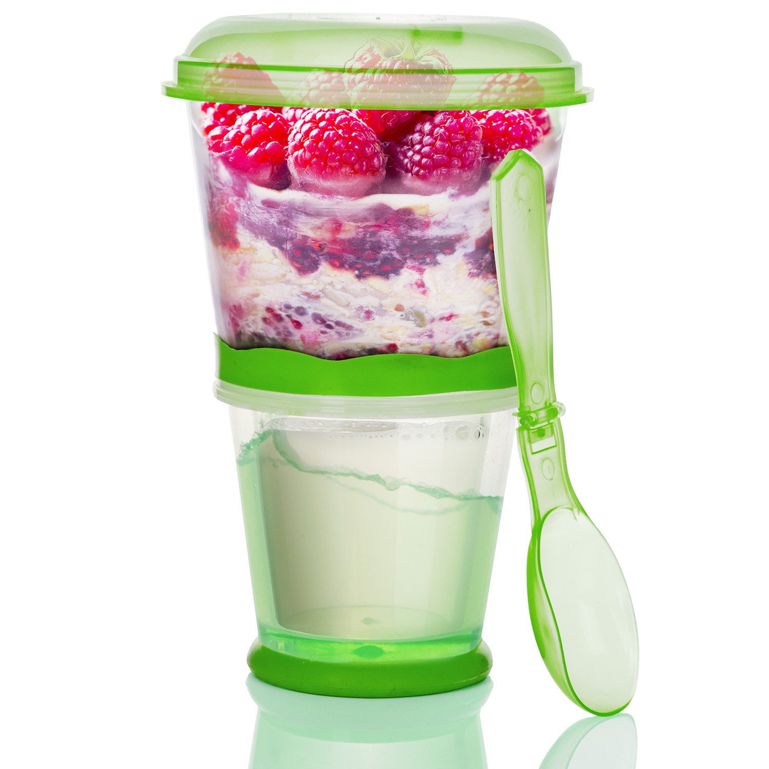 Goods+Gadgets Aufbewahrungsbecher GOODS+GADGETS Müsli To-Go Becher 2in1 mit Kühlfach & Klapp-Löffel, (Milchkühlfach & Klapp-Löffel), Joghurt 2-Go Reise-Becher