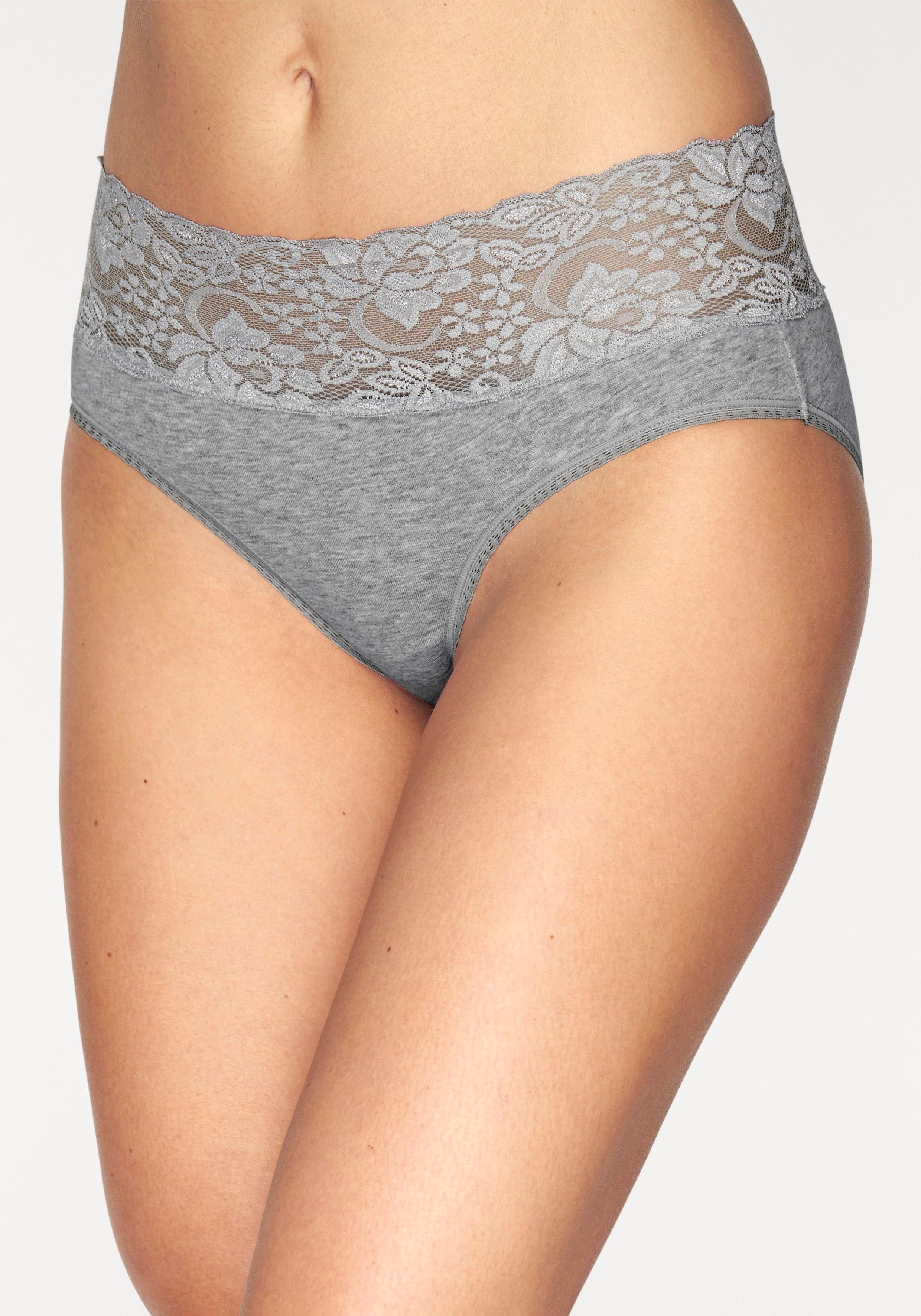 Vivance by Lascana Slip (3er-Pack) aus elastischer Baumwolle mit floraler Spitze