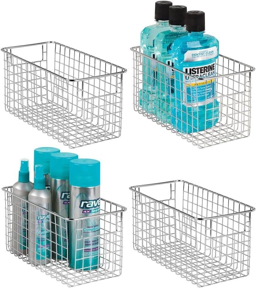 mDesign Badaccessoire-Set Badkorb Set 4 Stück chrom Aufbewahrungsbox Regalkorb Badezimmer Box