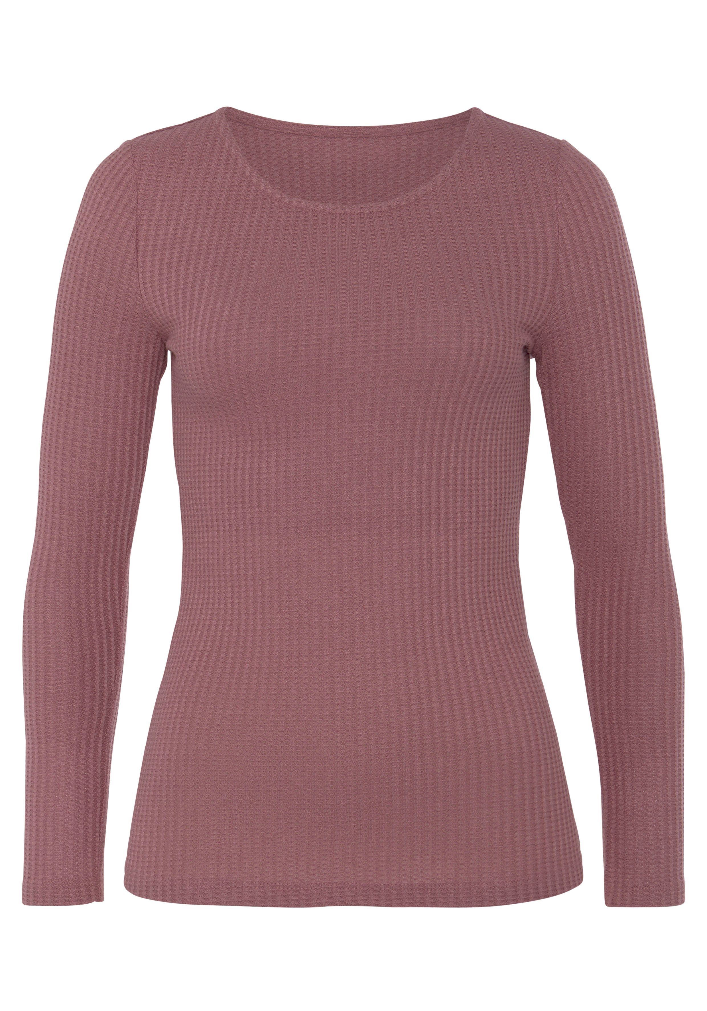 LASCANA Langarmshirt "in modischer Piqué-Optik", aus weicher Qualität mit V günstig online kaufen