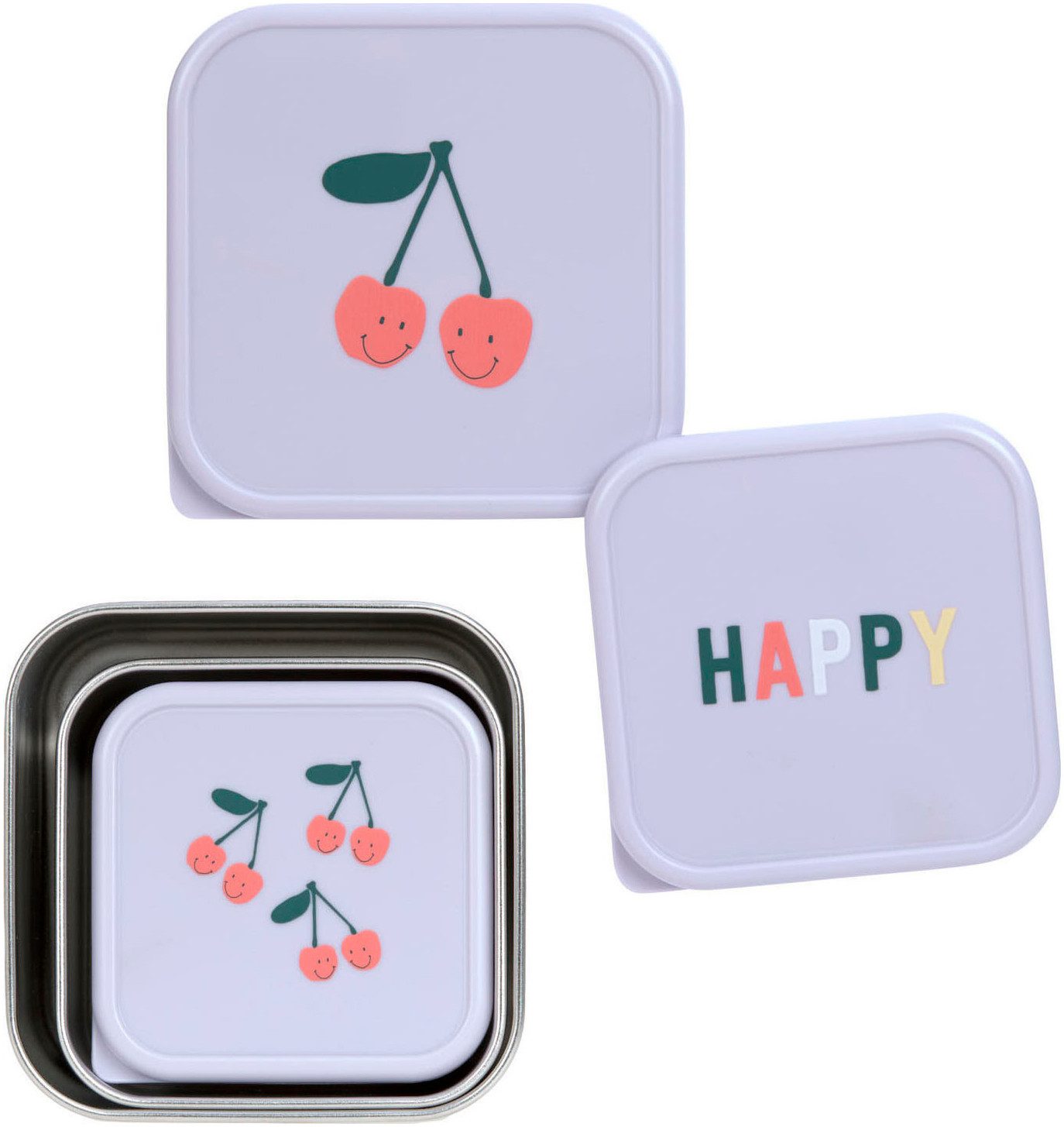LÄSSIG Lunchbox Happy Fruits, Cherry, Edelstahl, Polyprophylen (PP), (Set, 3-tlg)