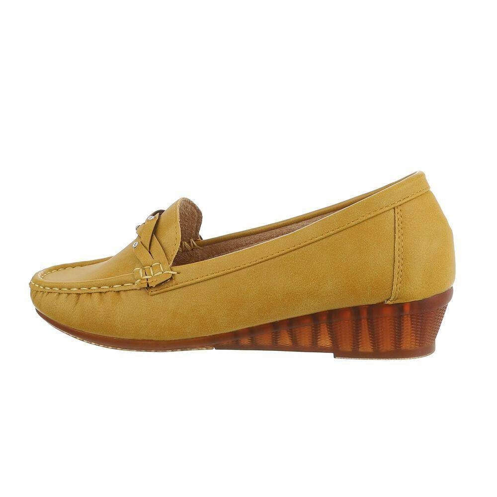 Ital-Design Damen Mokassins Freizeit Slipper Keilabsatz/Wedge Mokassins in Gelb | Slipper