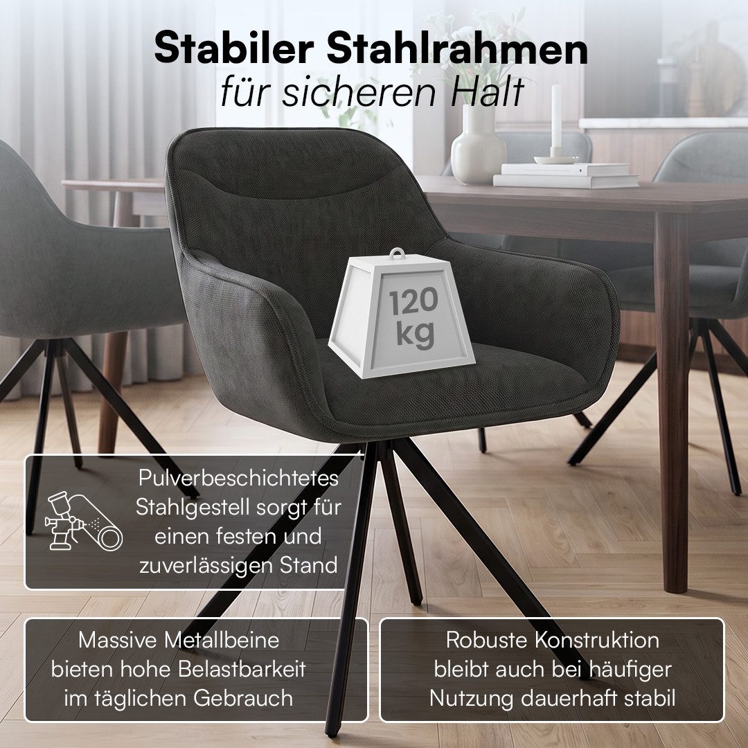 skølm Esszimmerstuhl Thokk Drehstuhl mit Leinenbezug (4er Set, anthrazit, bis 150 kg), Küchenstuhl, höhenverstellbar & drehbar, verfügbar als 2er/6er Set – Bild 3 von 5