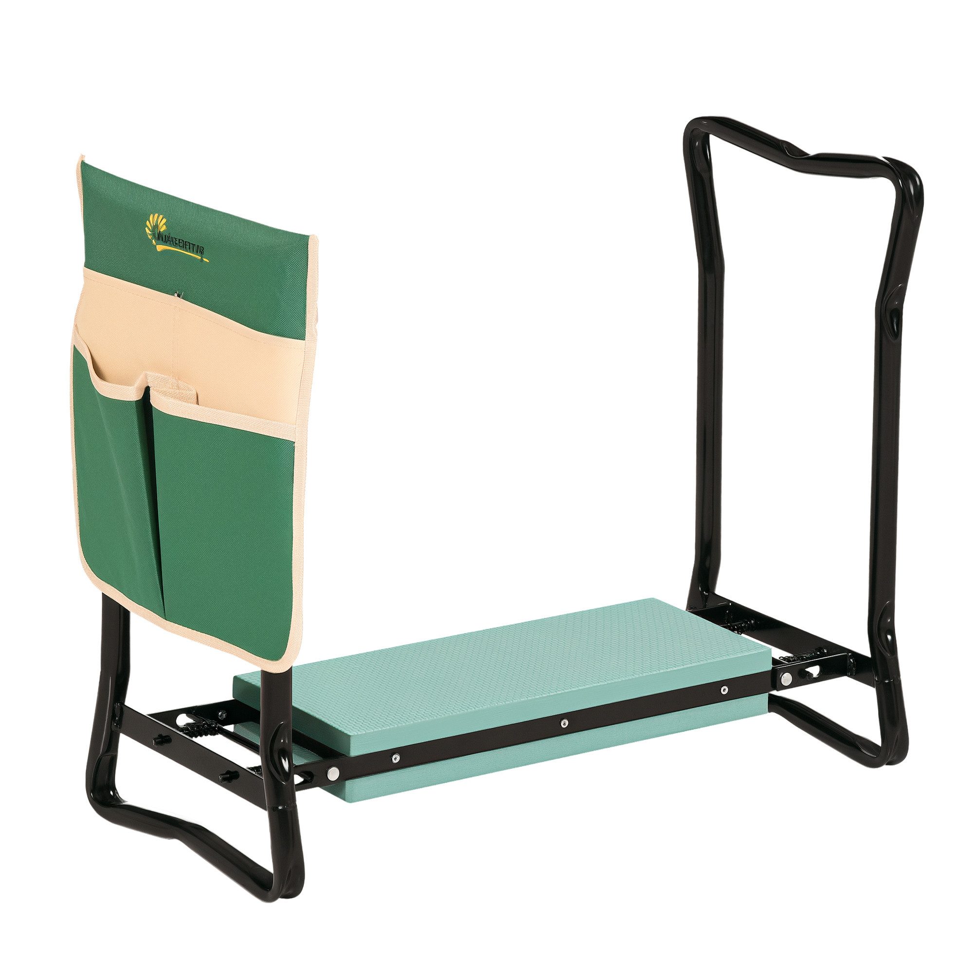 Outsunny Arbeitshocker 2-in-1 Kniehilfe, Klappbar, Werkzeugtasche, EVA-Schaumstoff (Gartenhocker, 1 St., Kniebank), für Garten, Balkon, Grün