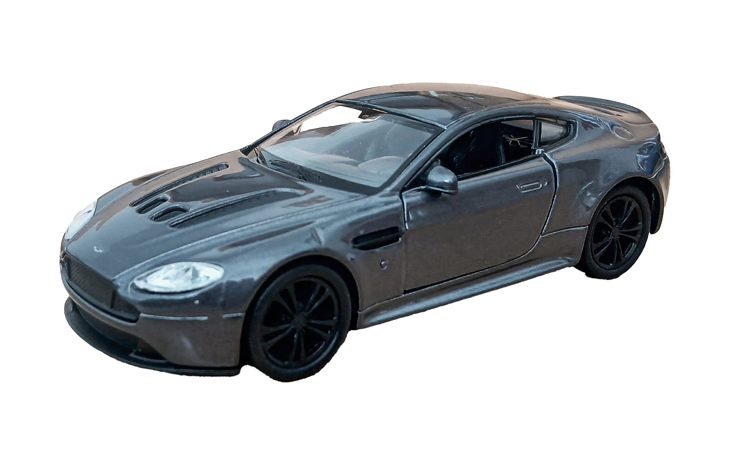 Welly Modellauto Aston Martin Vantage Modellauto 12cm aus Metall 65 (Grau), mit Rückzugmotor Modell Auto Spielzeugauto Spielzeug