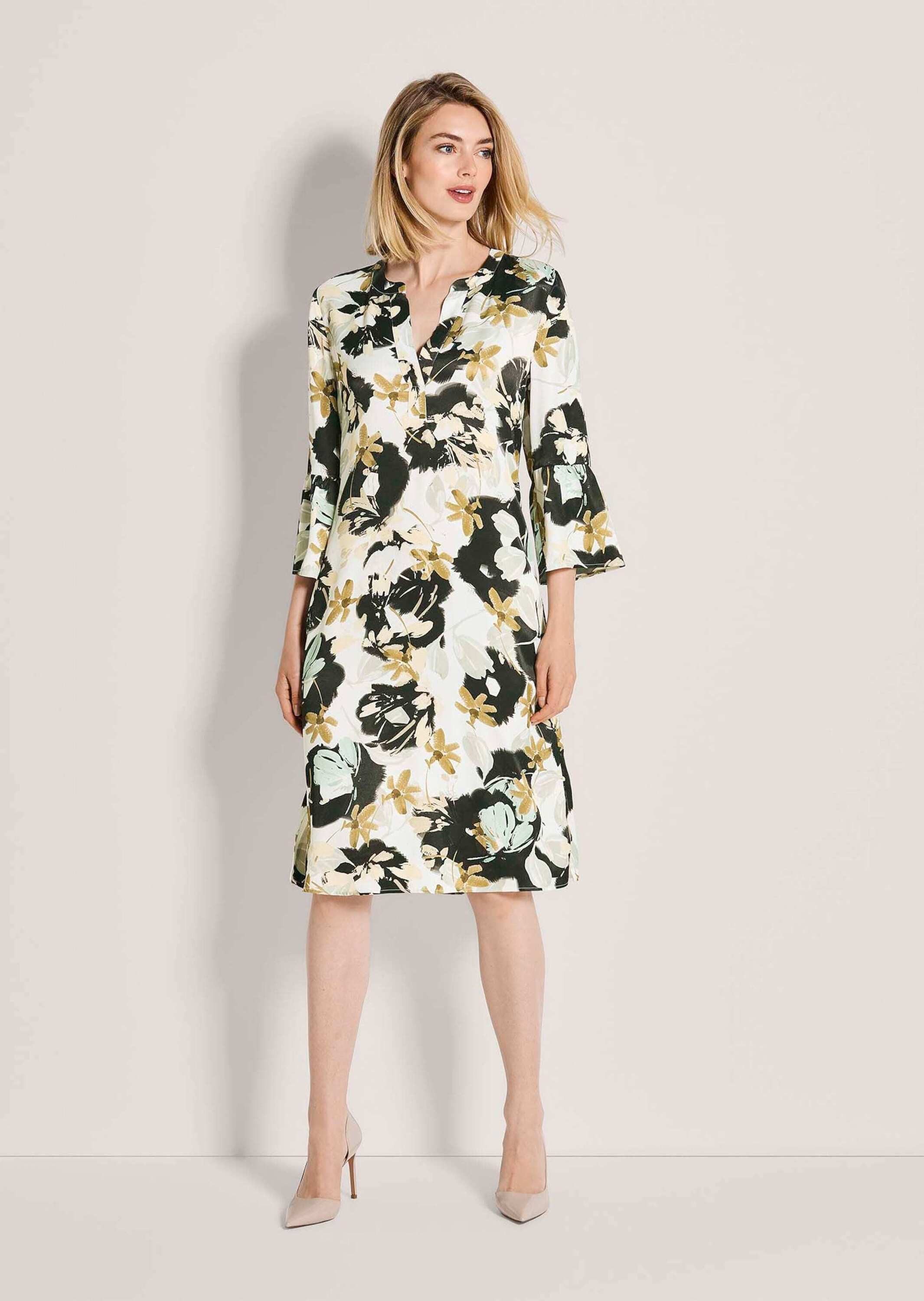 MADELEINE Midikleid Print-Kleid mit Volants Midikleid mit Rundhals, Taschen, Knielänge und 3/4-Arm