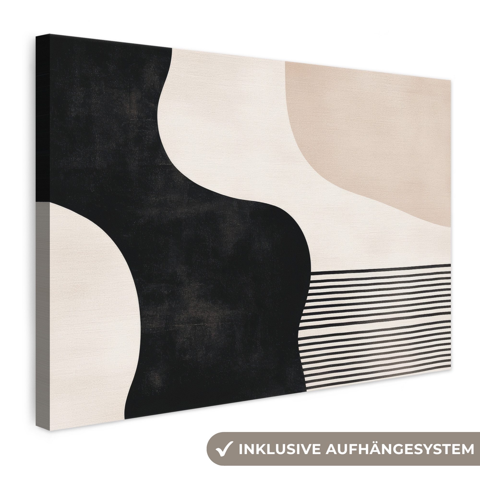 OneMillionCanvasses® Leinwandbild Abstrakt - Japandi - Beige - Modern, Fotodruck (1 St), Leinwand Bilder Klein, Wand Dekoration Aesthetic 30x20 cm