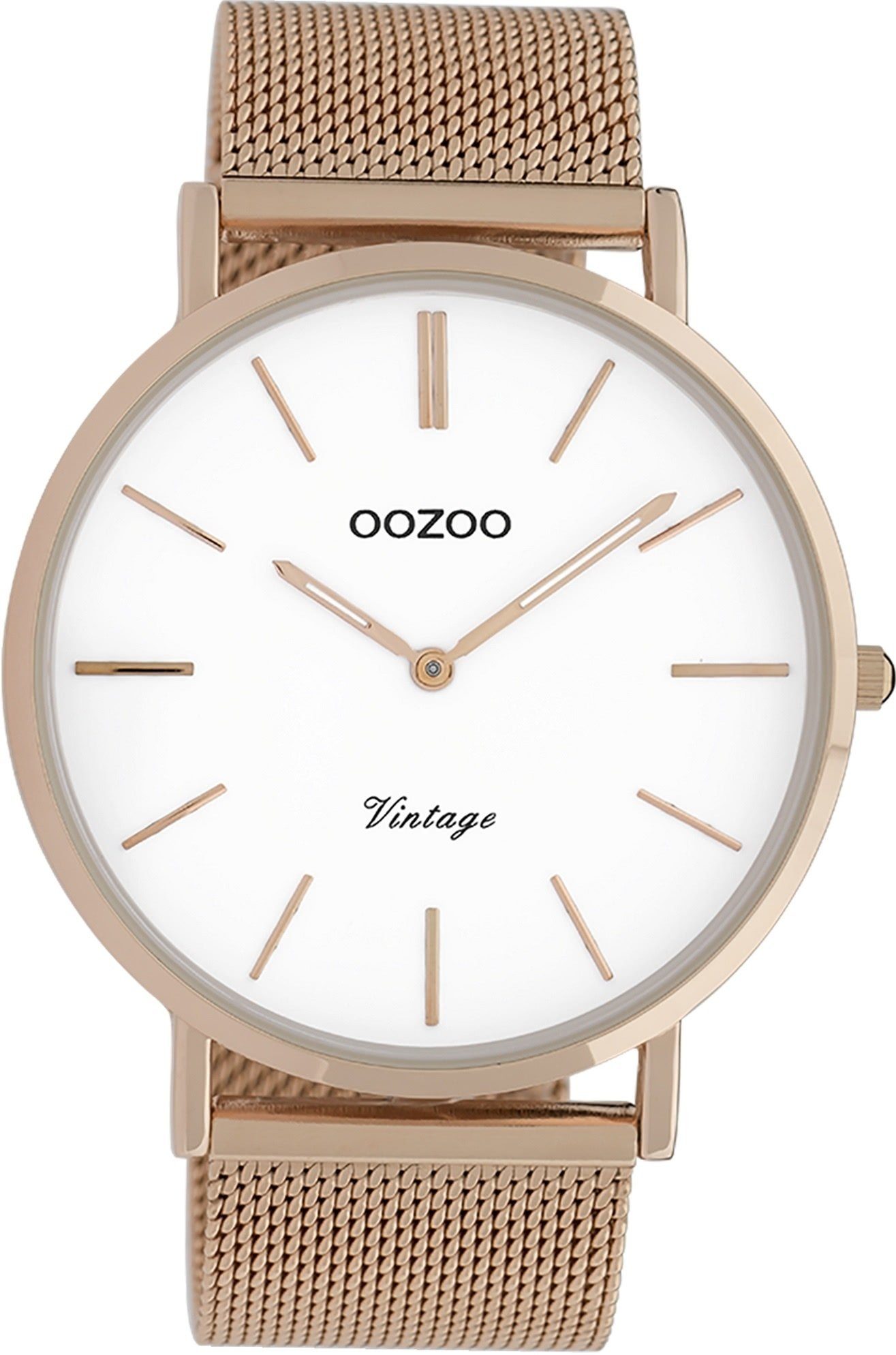 Armbanduhr Herren Oozoo Quarzuhr Analog, rund, Fashion-Style Edelstahlarmband, (ca. groß 44mm) OOZOO roségold Herrenuhr