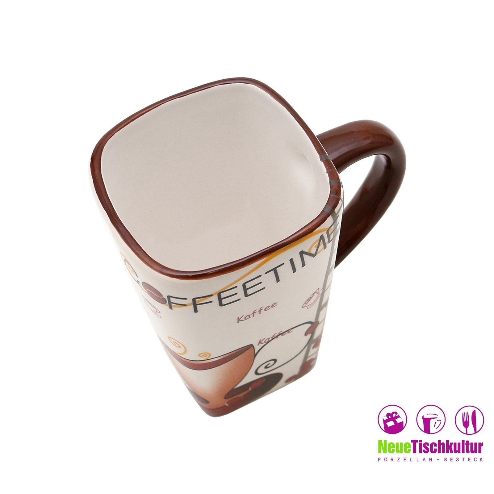 Neuetischkultur Tasse Kaffeetasse Coffeetime eckig Kaffeebecher Kaffeepot Keramik, 4er-Set