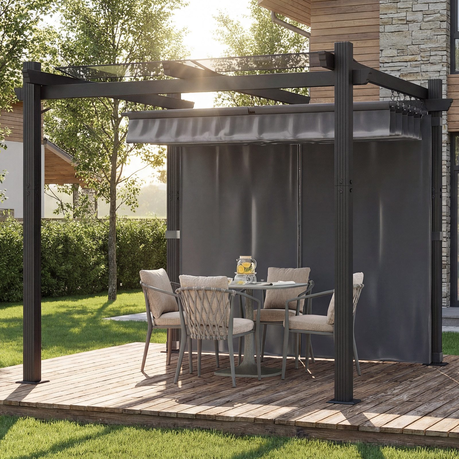 HOMALL Pavillon Pergola 3x3/3x4m Gartenpavillon Pavillon mit Aluminiumrahmen, (Terrassenüberdachung mit Magnetbefestigung für Garten), Manuell verstellbares Schiebedach
