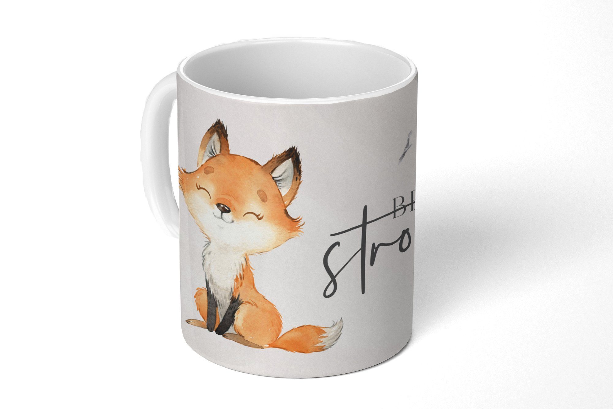 MuchoWow Tasse Zitate - Aquarell - Stark sein - Kinder - Fuchs - Tiere, Keramik, Kaffeetassen, Teetasse, Becher, Teetasse, Geschenk