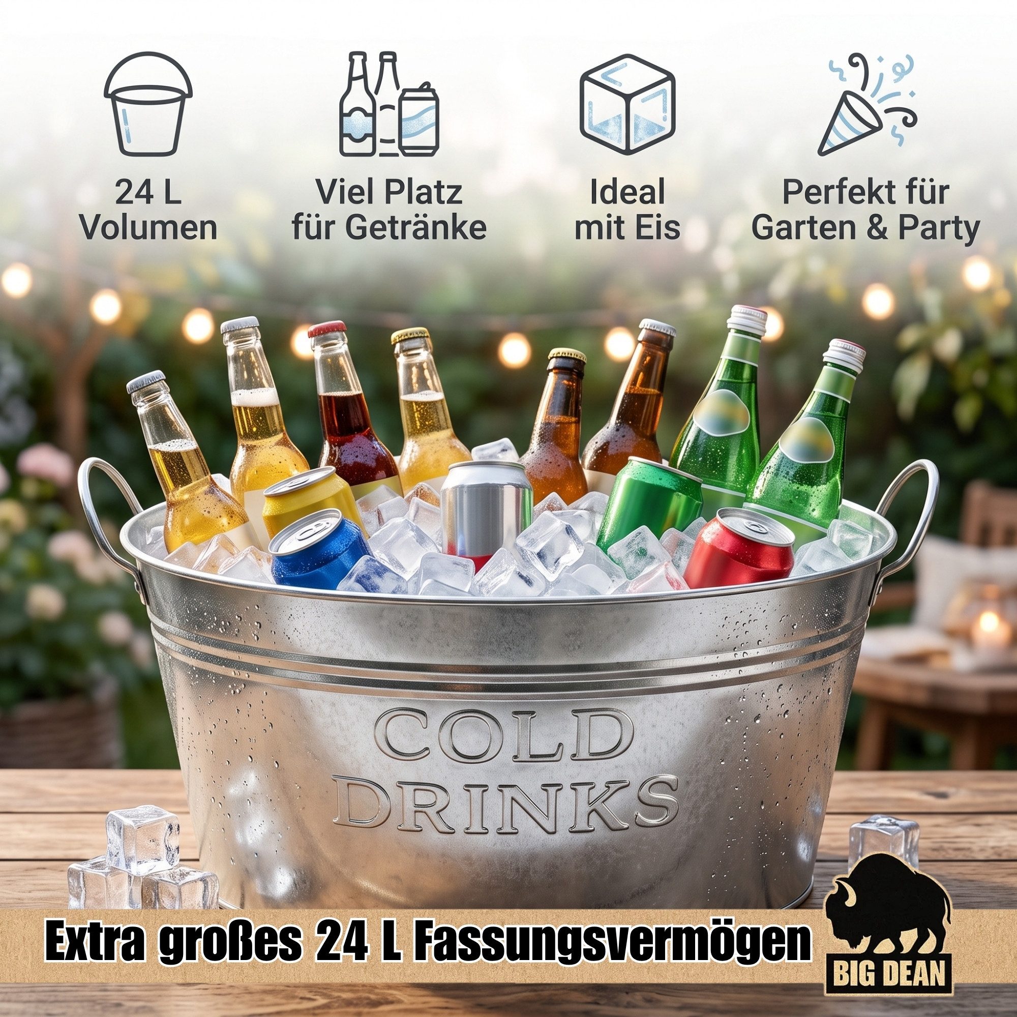 BigDean Eiseimer 2 Stück Getränkewanne 24 Liter Zinkwanne Set Sektkühler Flaschenkühler, Großzügiges Fassungsvermögen – Bild 3 von 5
