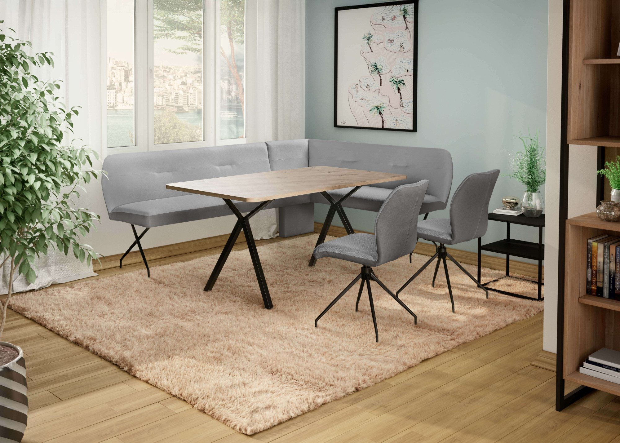 OTTO home Eckbankgruppe Bruna Essecke, Sitzgruppe, Eckbankgruppe, Küchenbankgruppe, (Set, 4-tlg., 4tlg), Stuhl: 360° drehbar (Rückst), 2-Stoff-Design. Wellenfederung Eckbank