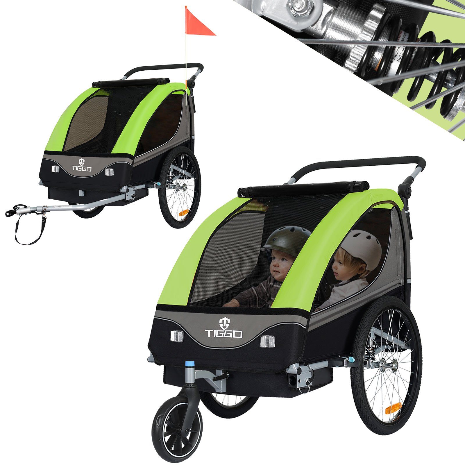 TIGGO Fahrradkinderanhänger Kinderanhänger 2 in 1 Kinderfahrradanhänger Fahrradanhänger, für 1-2 Kinder inklusive Joggerkit