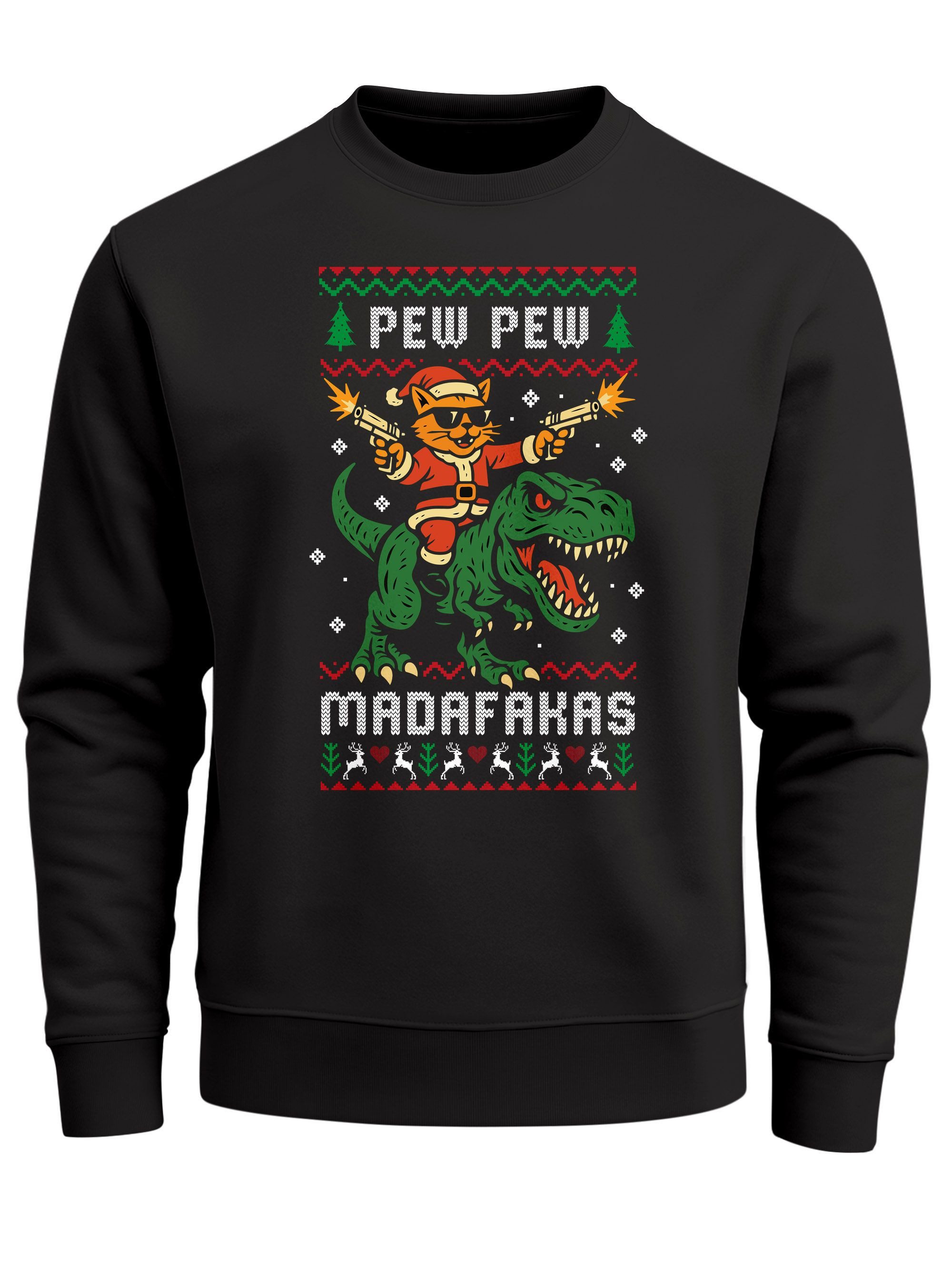 MoonWorks Sweatshirt Herren Weihnachtssweatshirt Dino Cowboy Katze Weihnachtsmotiv Ugly