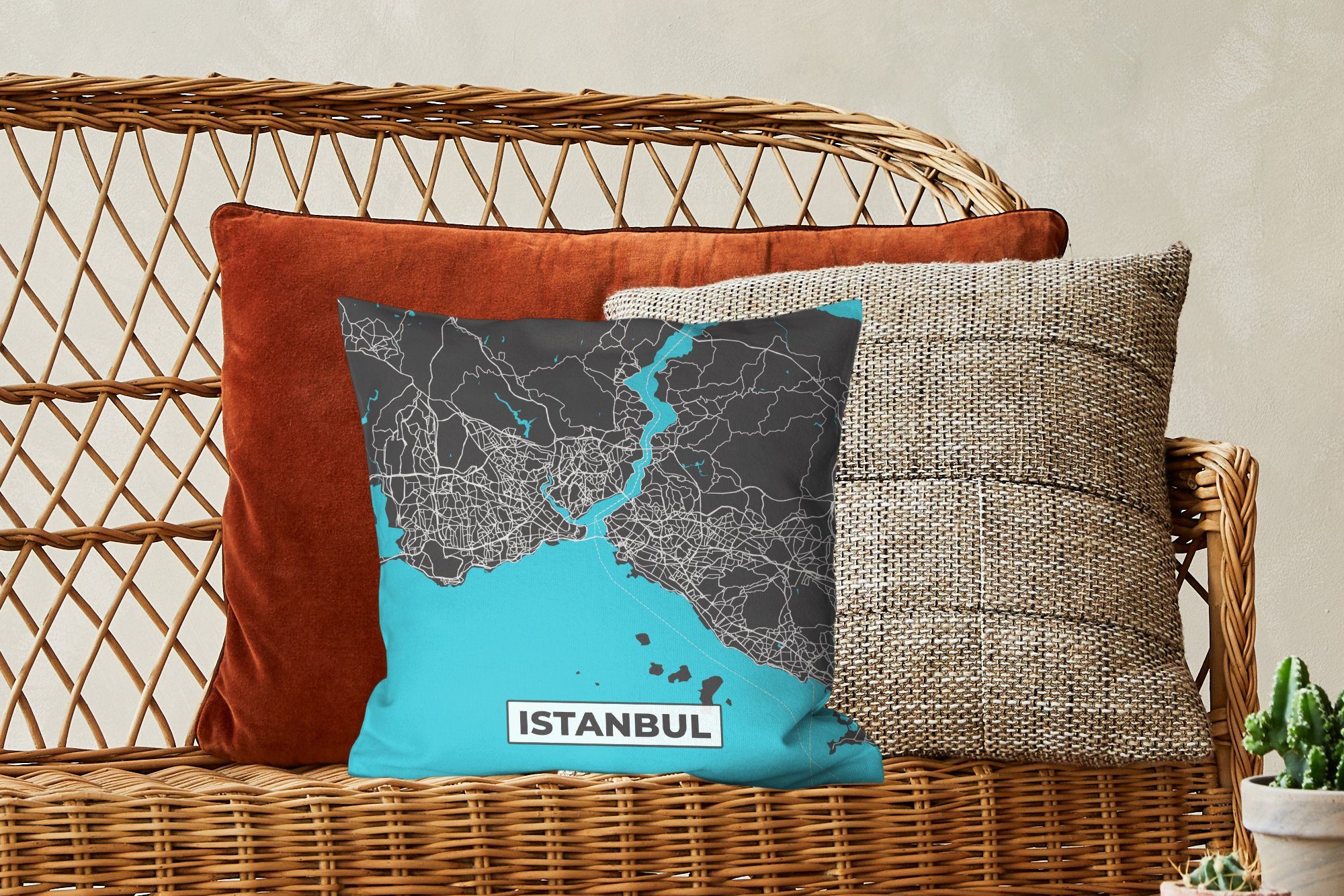 Karte - Dekokissen für - Wohzimmer, Füllung Schlafzimmer, Istanbul - mit Stadtplan Blau - Zierkissen Karte, MuchoWow Sofakissen Deko,