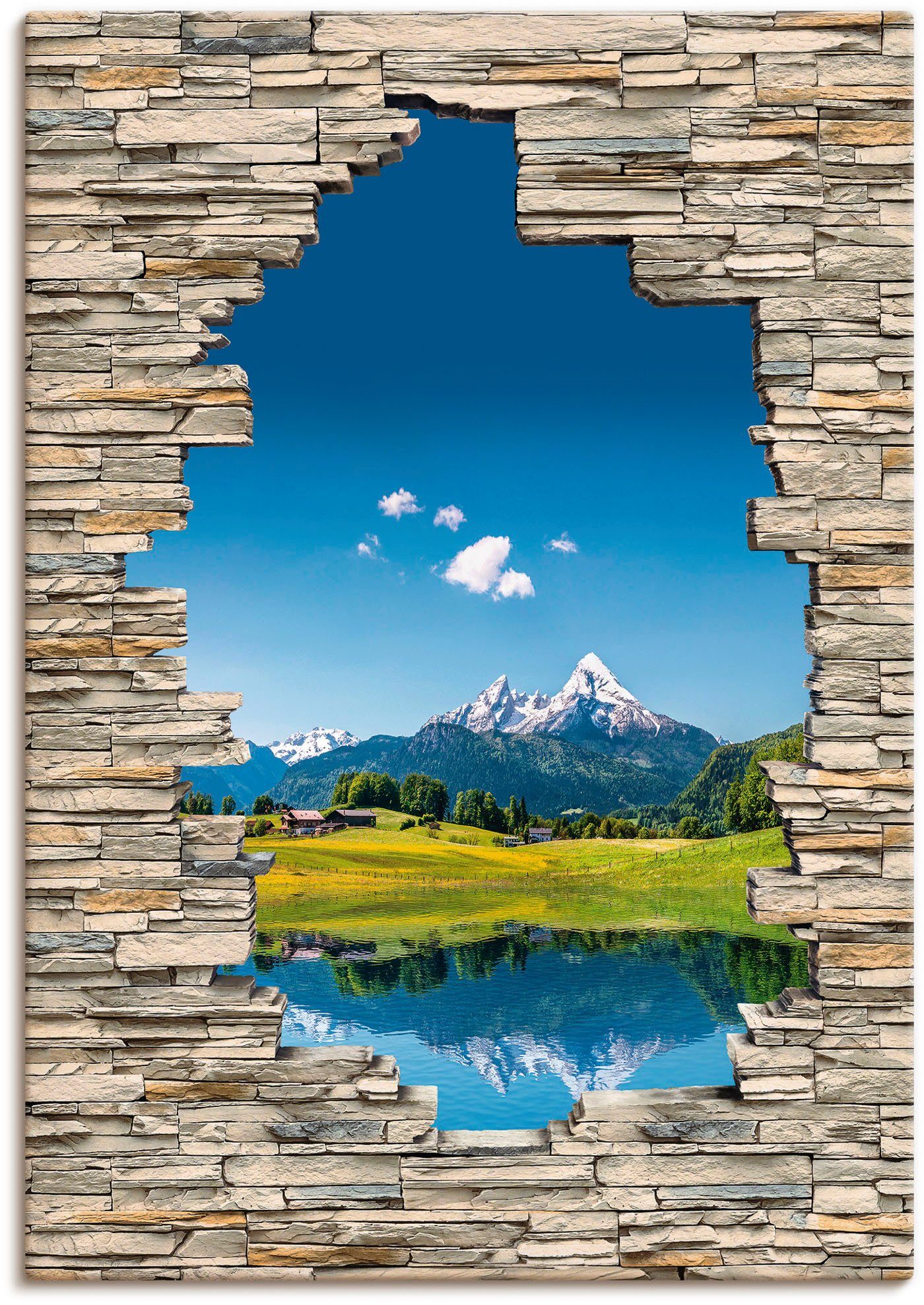 Artland Wandbild Landschaft in den Alpen Blick Steinmauer, Berge & Alpenbilder (1 St), als Alubild, Leinwandbild, Wandaufkleber oder Poster in versch. Größen