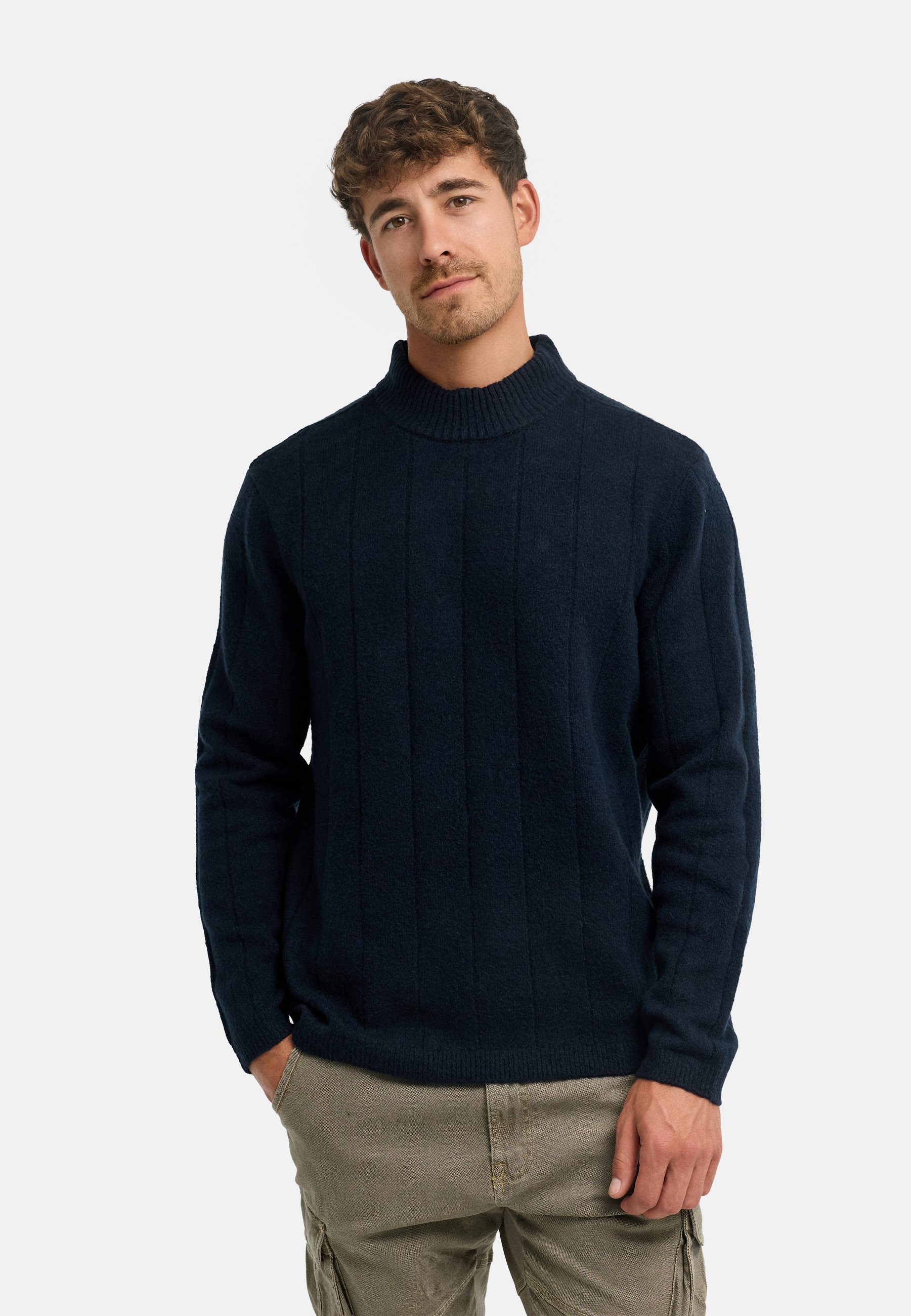 INDICODE Strickpullover INCrow mit grob gestrickter Struktur und gerippten Abschlüssen