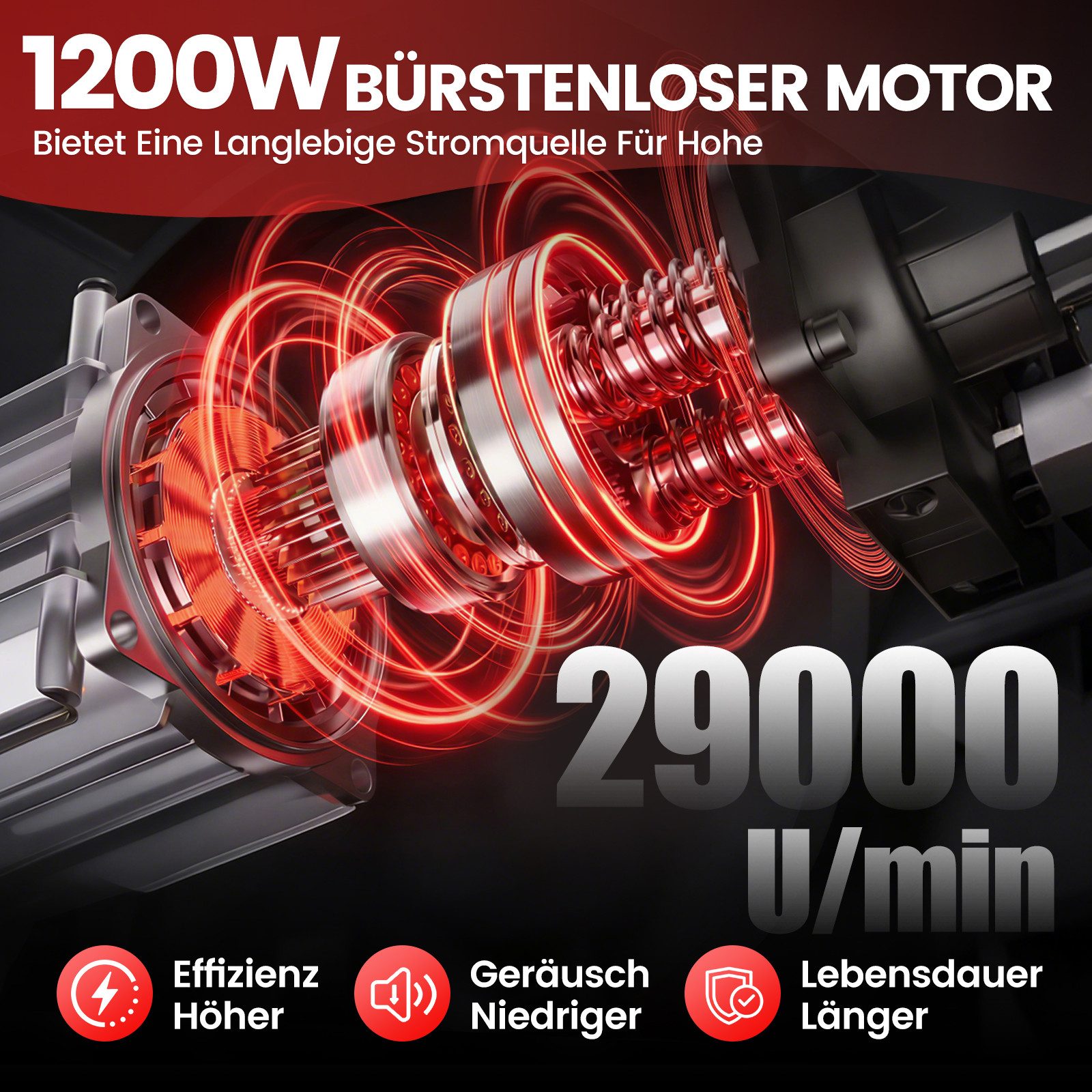 Bundviel Akku-Kettensäge 12'' Elektro Kettensäge Bürstenlose 1200W Kettensägen mit 2x Akkus, 30,48 cm Schwertlänge, Set, 2x 4000mAh Akkus, 3 Ketten + 1 Kettenführungsschienen, 29000 U/min, 15m/s