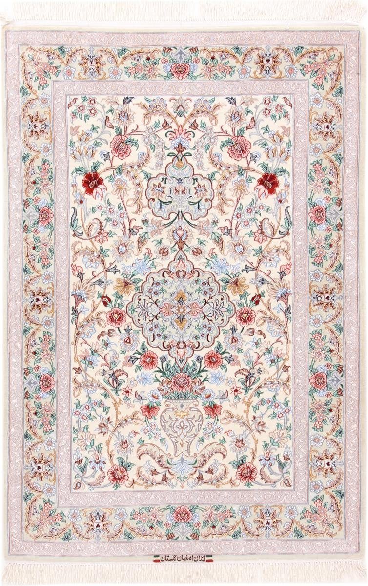 Orientteppich Isfahan Seidenkette 110x158 Handgeknüpfter Orientteppich, Nain Trading, rechteckig, Höhe: 8 mm
