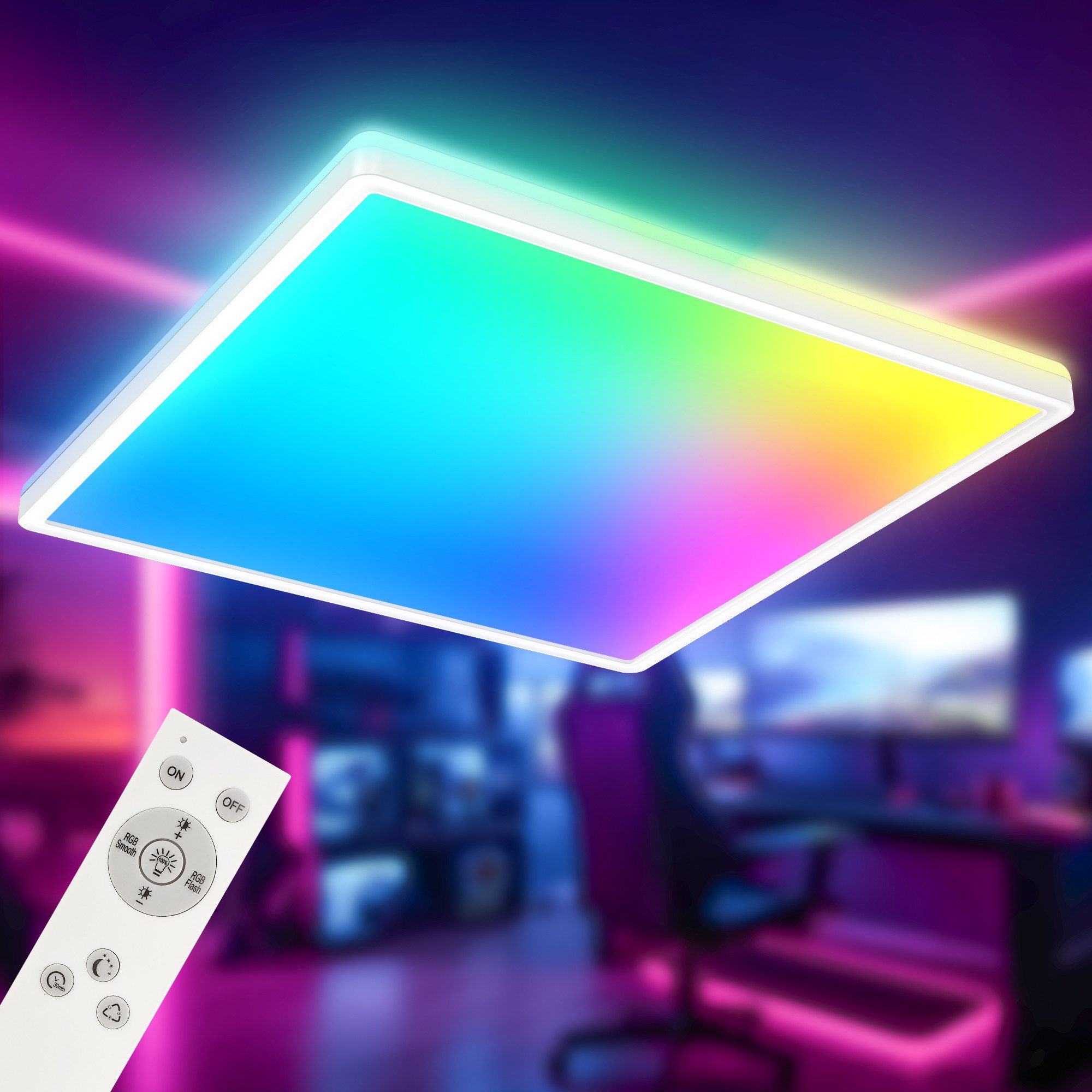 B.K.Licht Deckenleuchte LED Deckenlampe dimmbar Wohnzimmer Fernbedienung Backlight schwarz, WiFi, LED fest integriert, 4000K - neutralweiß, RGB-Farbwechsler