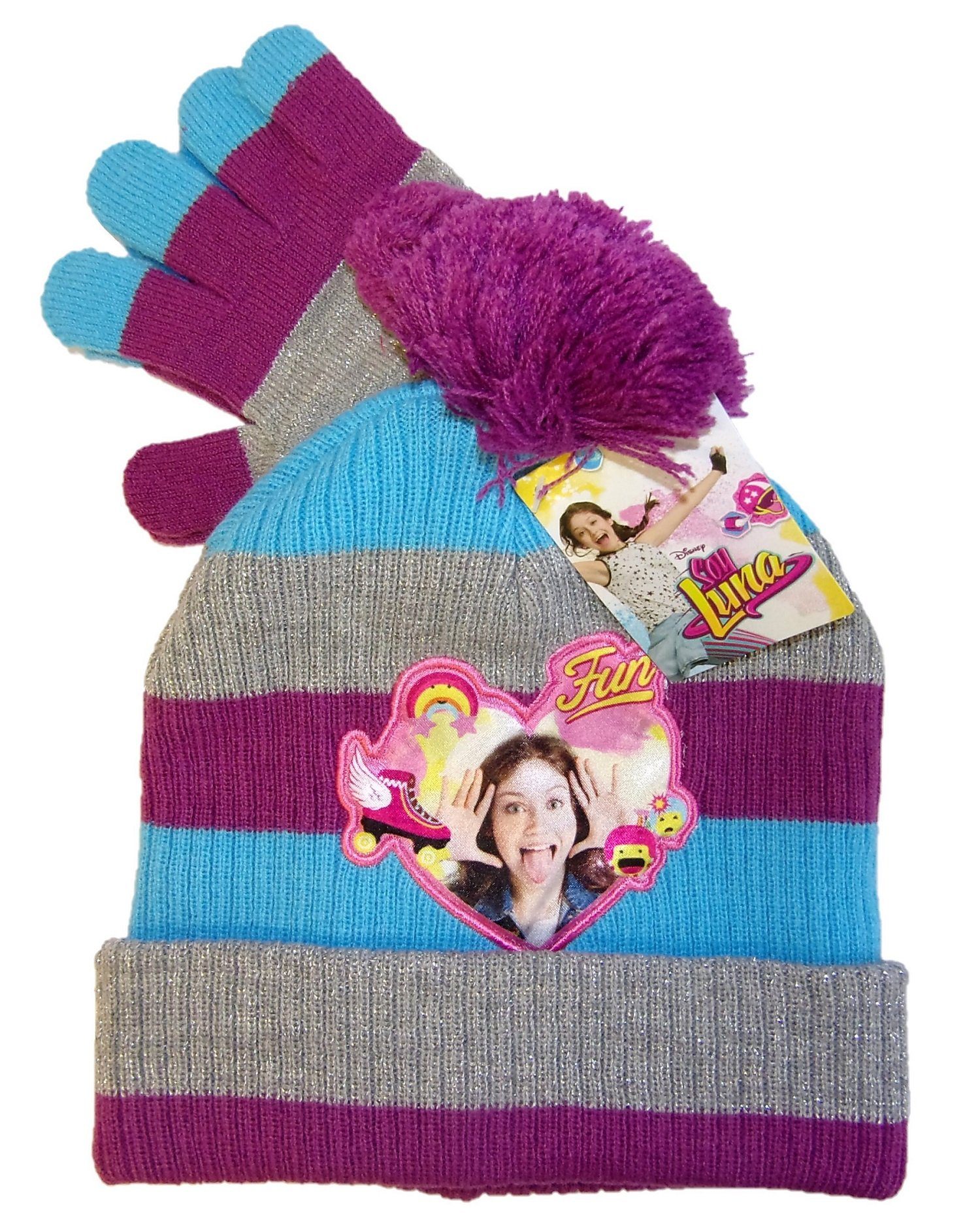 Disney Strickmütze Disney Soy Luna Mütze-Handschuhe-Set für Mädchen L (Set, 2-St., Mütze-Handschuhe-Set) Glitzer-Effekt