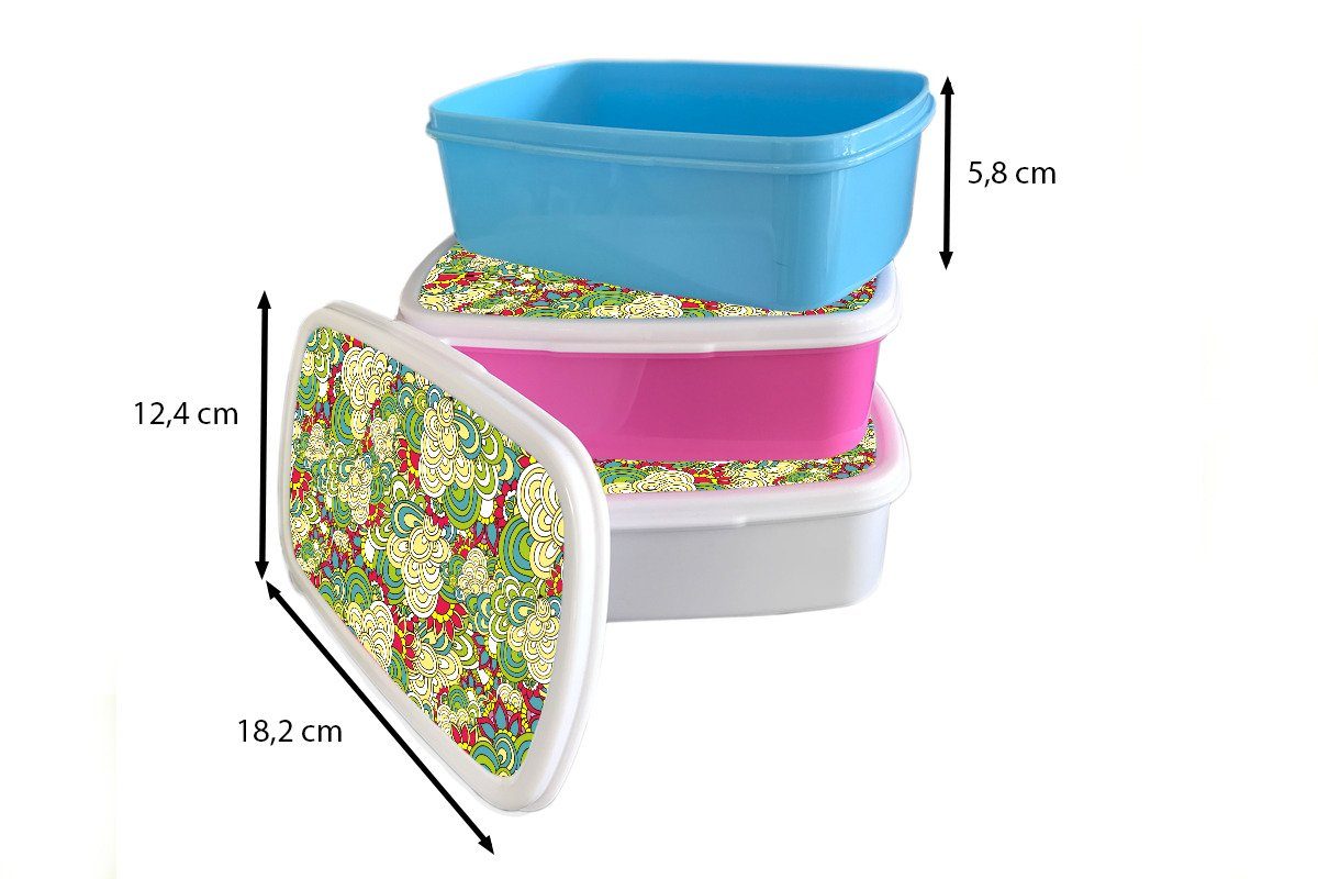 MuchoWow Lunchbox - Brotdose - Kunststoff, Mädchen, Blumen Snackbox, Frühling, Kunststoff Muster für Brotbox rosa (2-tlg), Erwachsene, Kinder