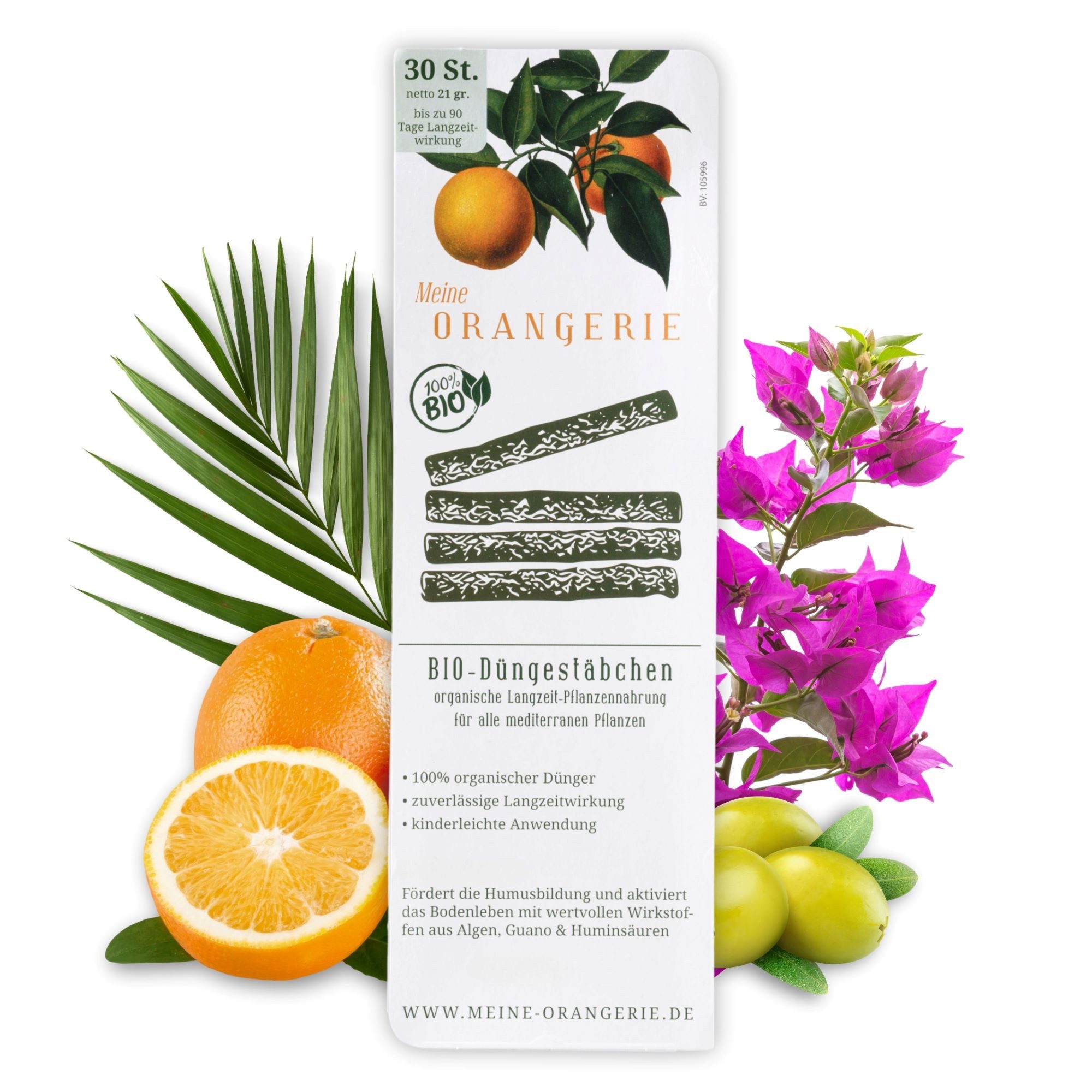 Meine Orangerie Spezialdünger BIO Düngestäbchen - 30 Sticks - organischer Pflanzendünger, 1, Packung, optimale Pflanzennahrung für alle mediterrane Pflanzen, fördert Bodenleben, Humusbildung und gesundes Pflanzenwachstum