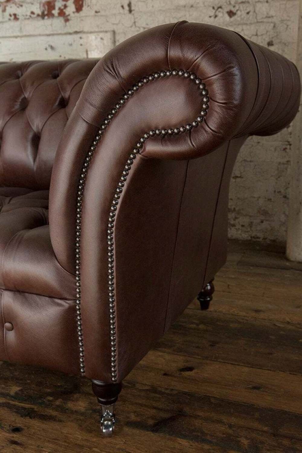 JVmoebel Chesterfield-Sofa 100% Sitzer Leder Made in Chesterfield Sofa Sofas Polster 3 Design Europe Sofort