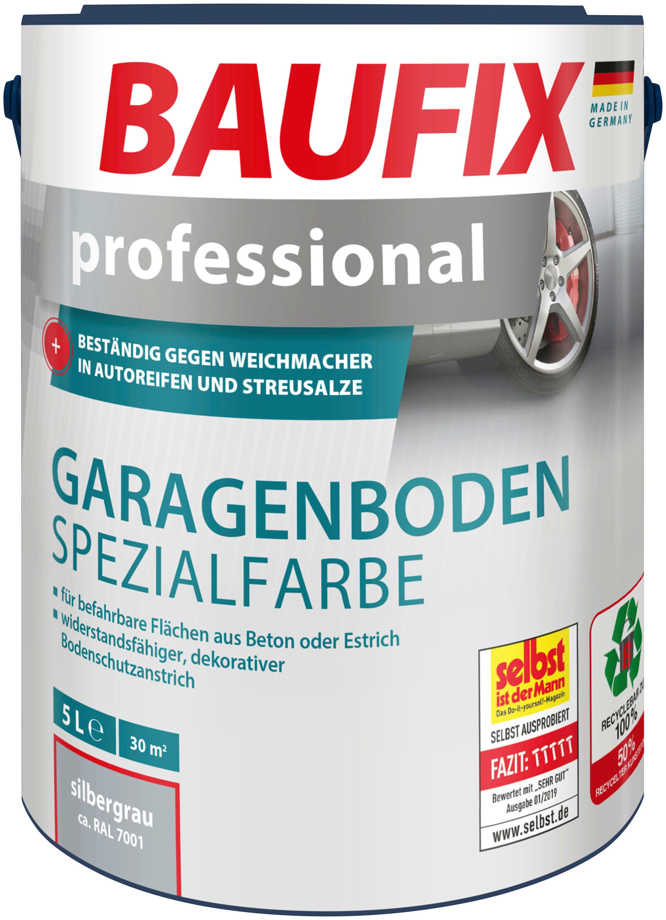 Baufix Spezialfarbe, matt wetterbeständig, Acryl-Flüssigkunststoff UV beständig, Garagenboden professional silbergrau 5L, wasserbeständig,