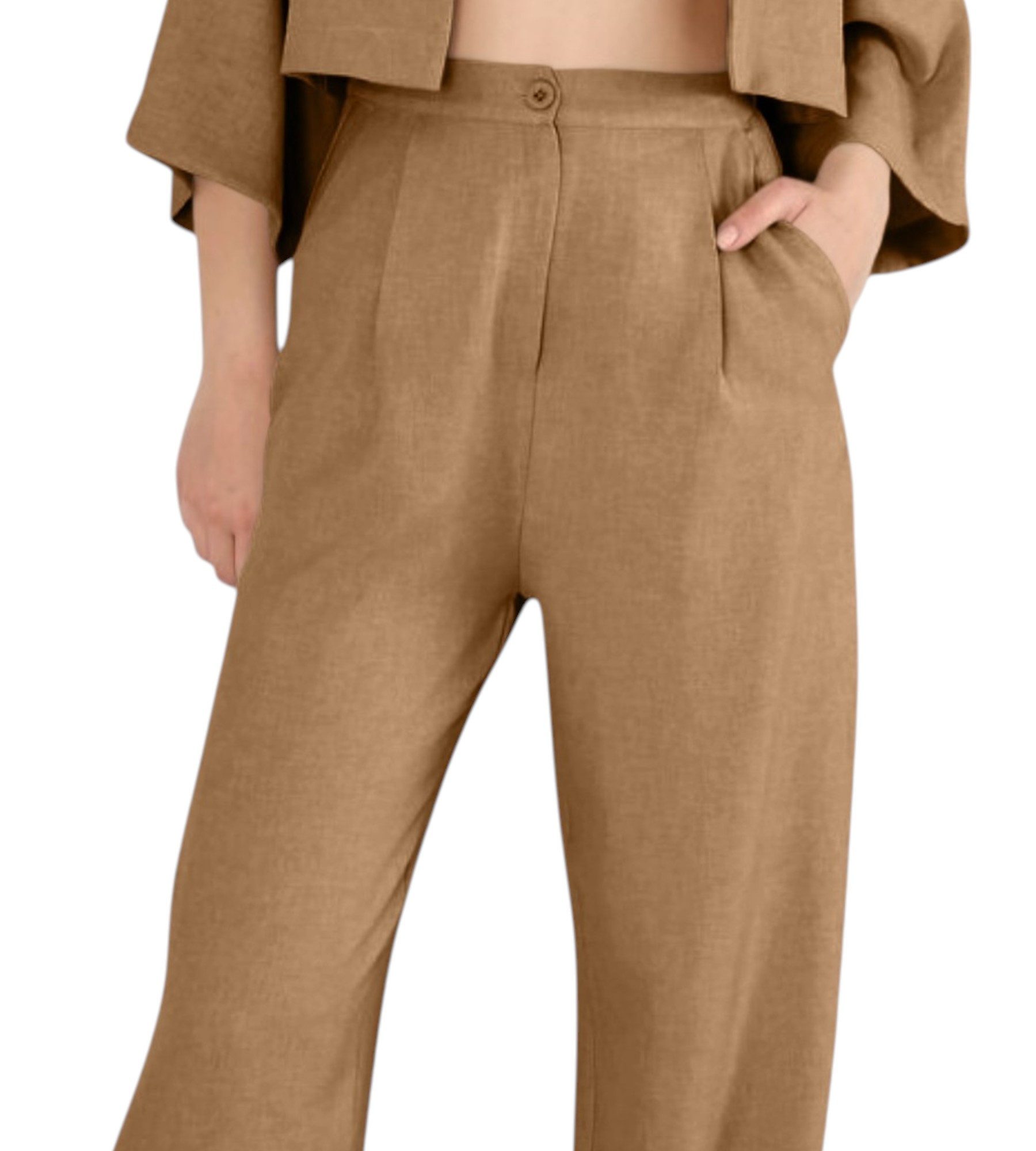 fashionshowcase Palazzohose Palazzohose Damen Hose in Leinenoptik – elegant Weites Bein XS braun