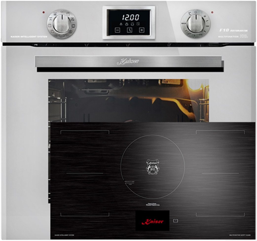 Kaiser Küchengeräte Backofen-Set Herd Set Autark Elektro Backofen, Autark, 79L, Drehspieß, 10 Funktionen+ Induktionskochfeld 90 cm TFT Display, FREE Zone EH 6326 W+KCT 9140 FI, mit 1-fach-Teleskopauszug