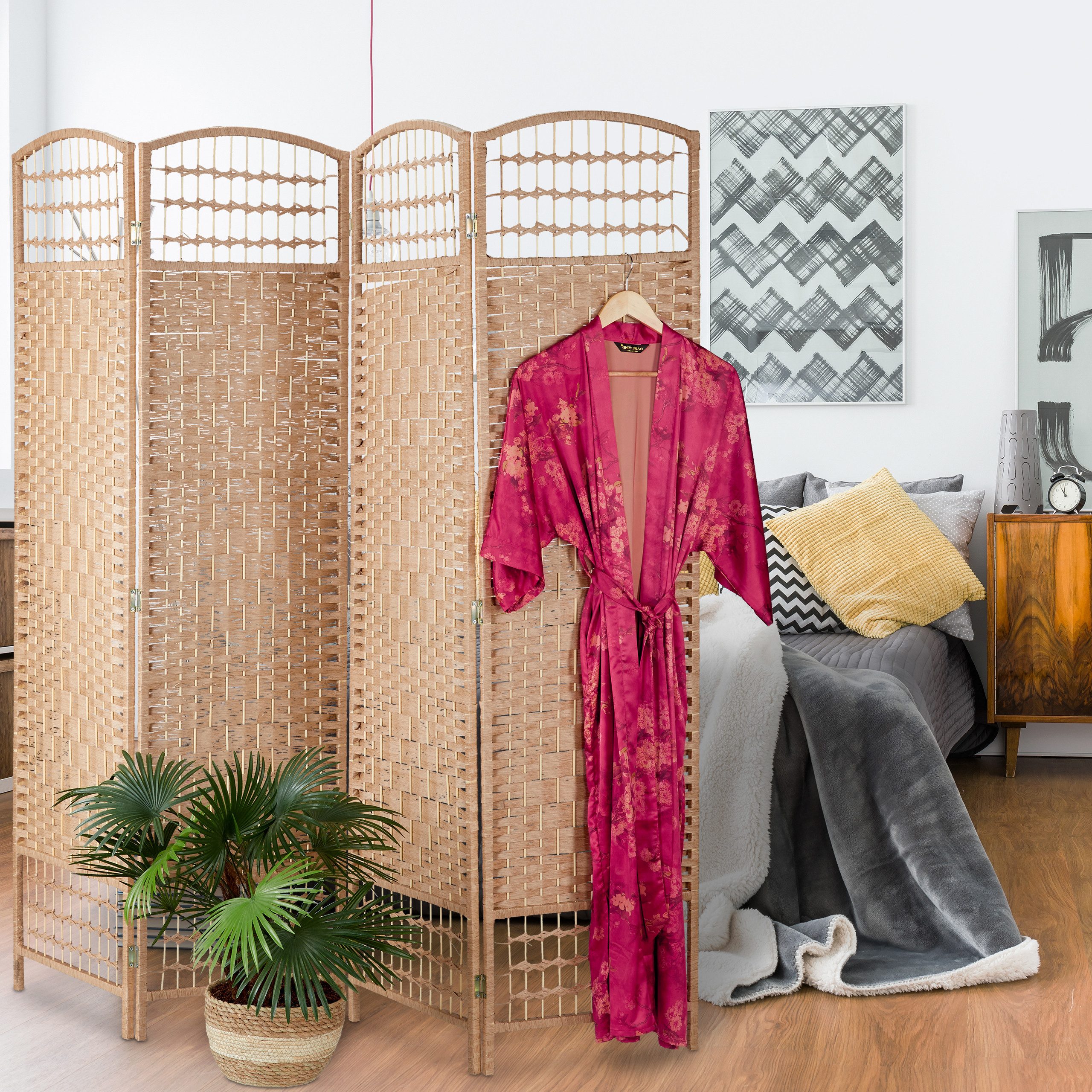 relaxdays Paravent 4-teiliger Paravent in Natur günstig online kaufen