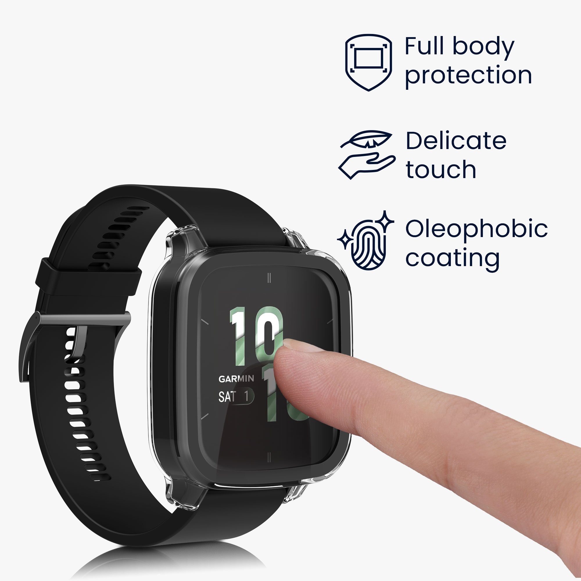 kwmobile Smartwatch-Hülle 2x Glas Hülle für Garmin Venu Sq 2 Music / Sq 2, Schutzhülle Fullbody Fitnesstracker Case Set aus Glas