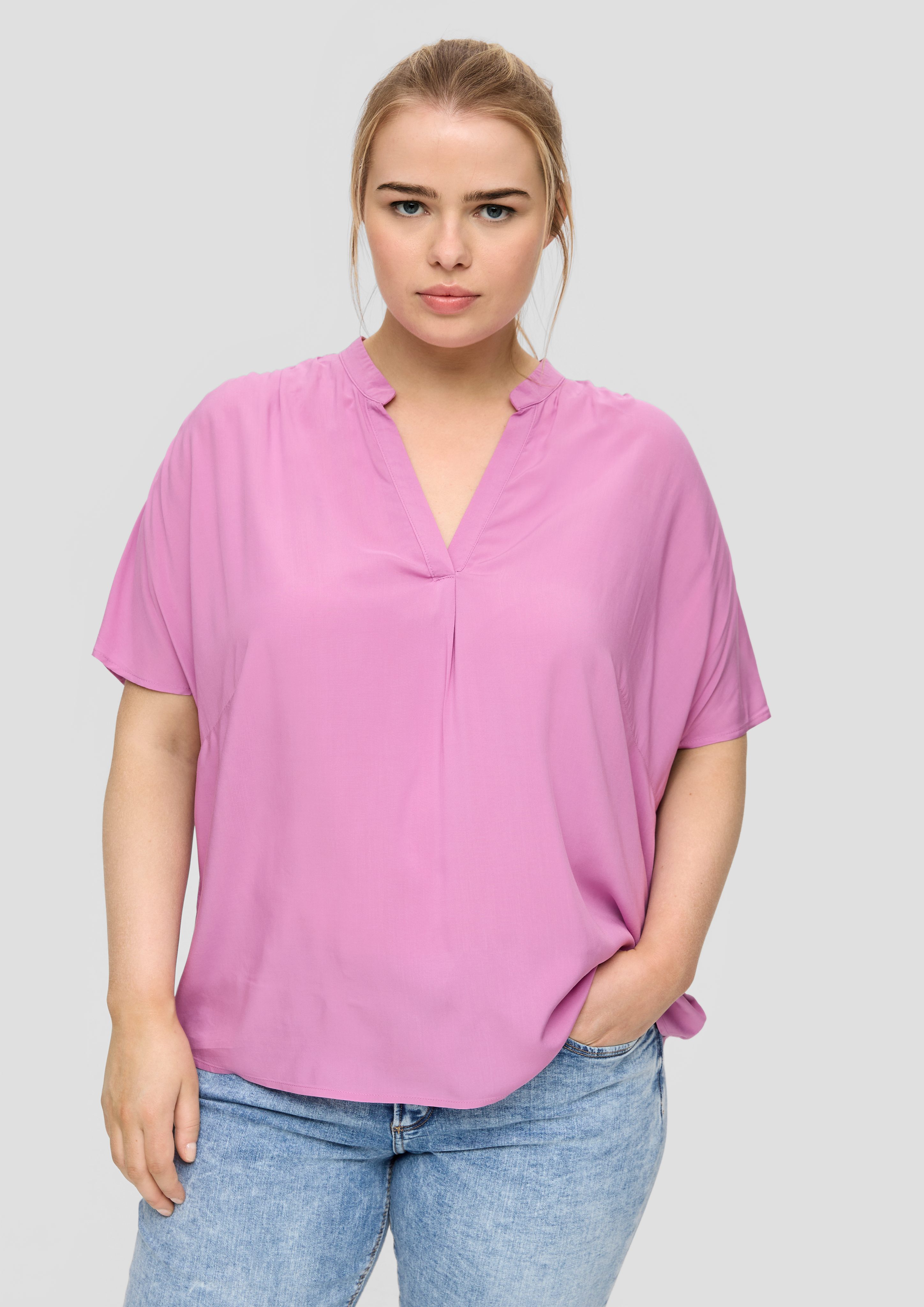 Langarmbluse Loose-Fit-Bluse mit Stehkragen