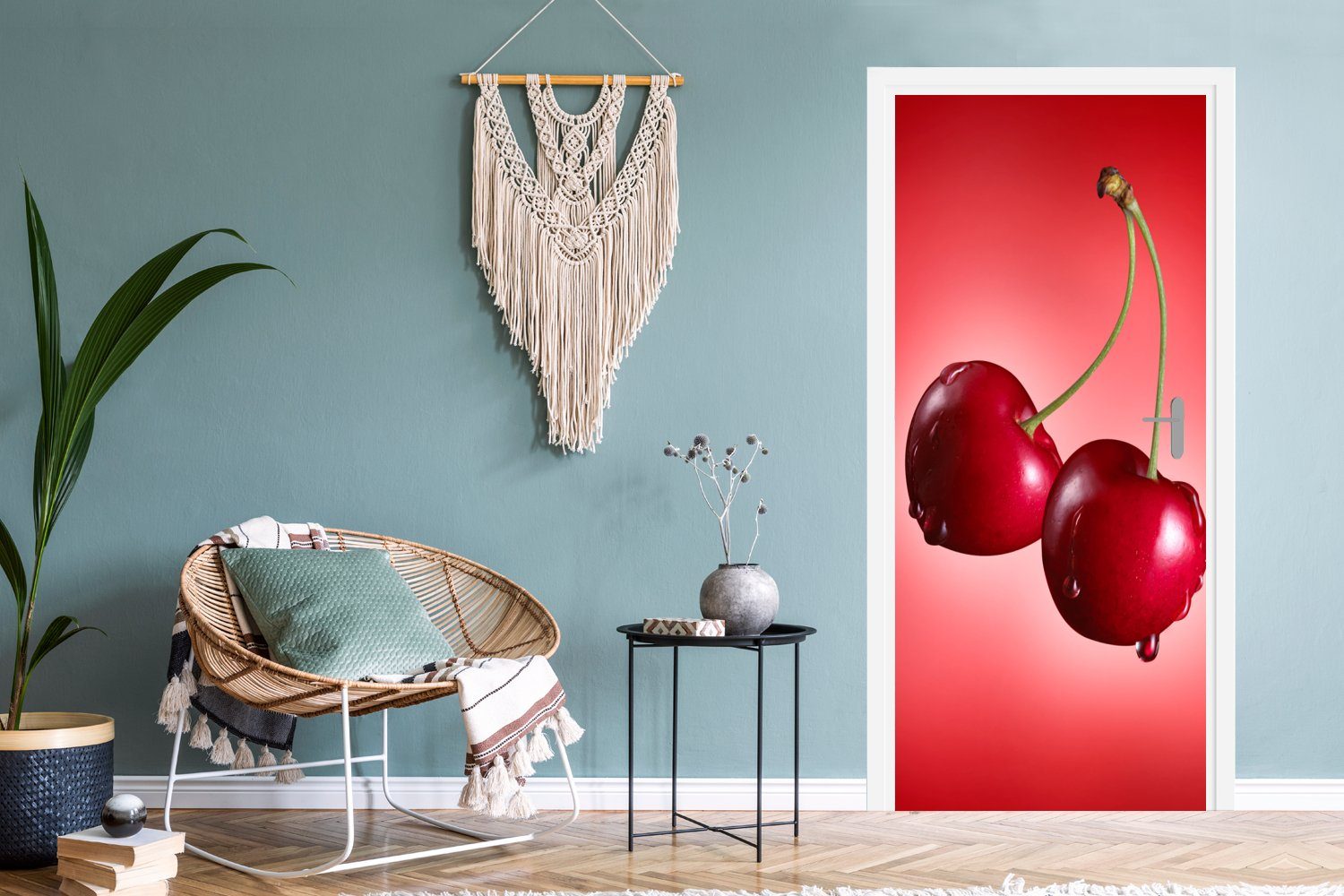 MuchoWow Türtapete Kirschen Türaufkleber, (1 75x205 Obst Fototapete - bedruckt, - für Rot, Tür, St), cm Matt