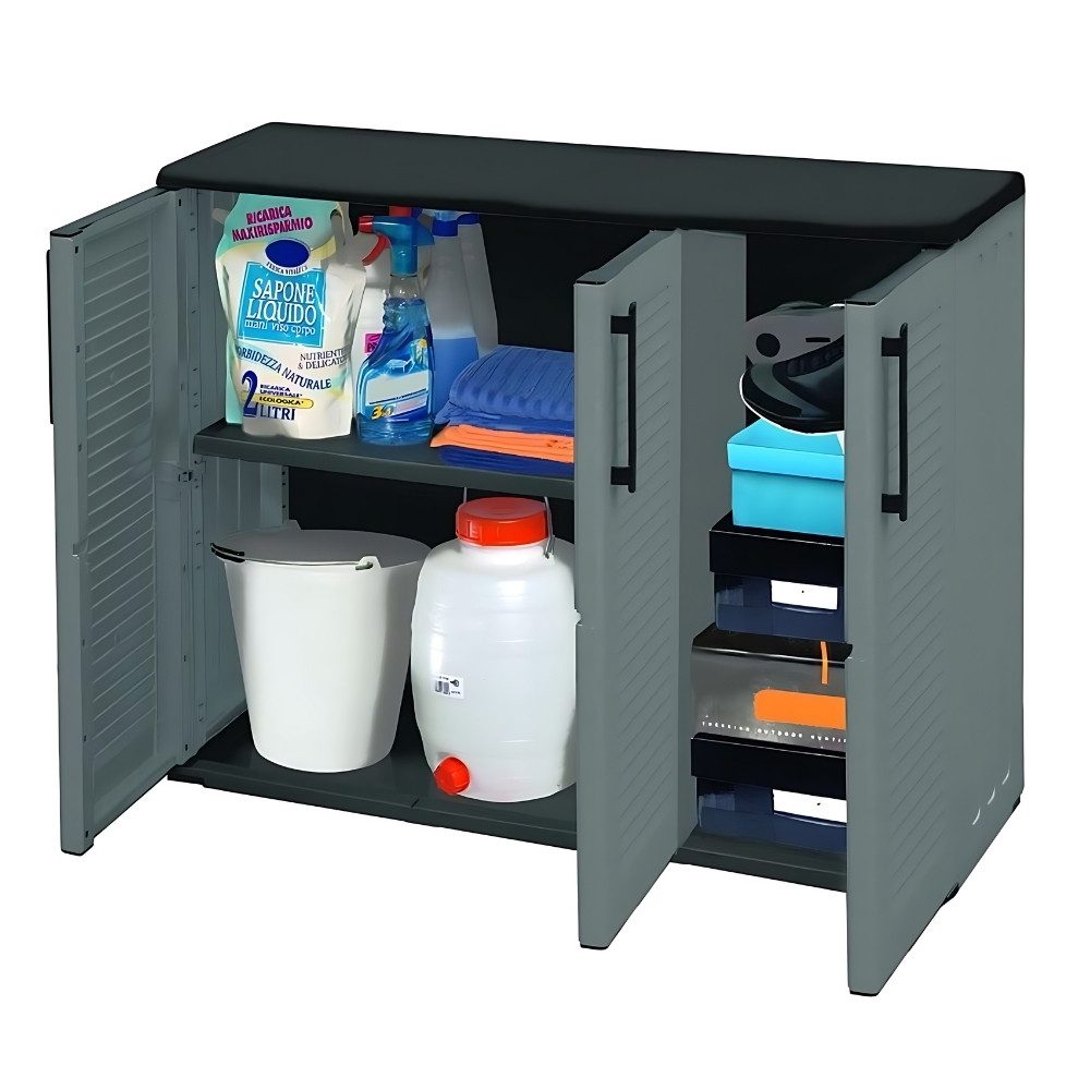 GarPet Garten-Geräteschrank Gartenschrank 3-türig Kunststoff Balkon günstig online kaufen