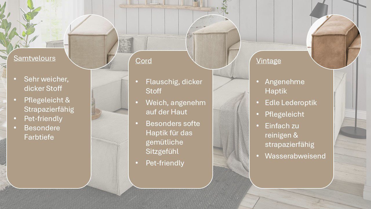 Home affaire Wohnlandschaft SHERWOOD U-Form, 329 cm - OTTO. Verlässliche Qualität., Schlaffunktion m. Bettkasten (194x139 cm), Cord, Vintage, Samtvelours