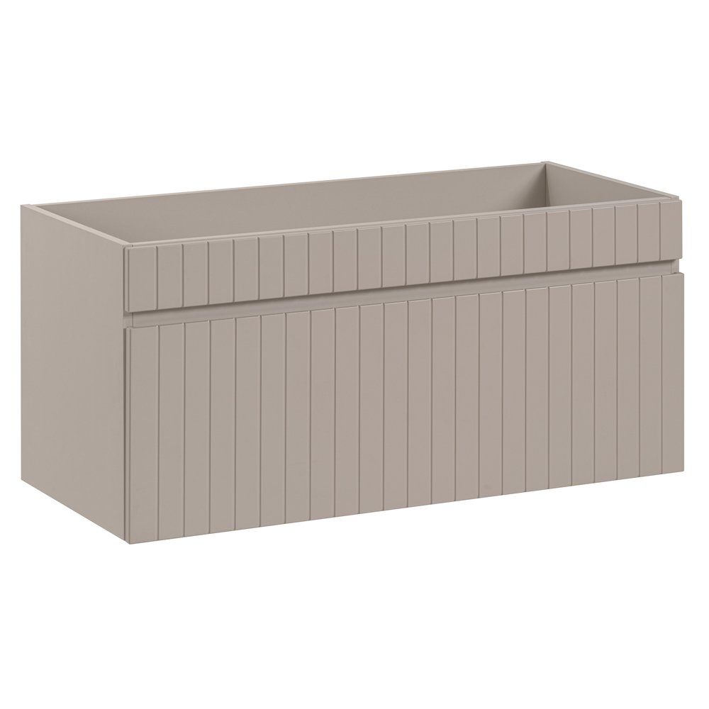 Lomadox Waschbeckenschrank IRAKLIO-56-CASHMERE Kaschmir, Rillen Design, 1 Auszug mit Softclose, 100 cm breit
