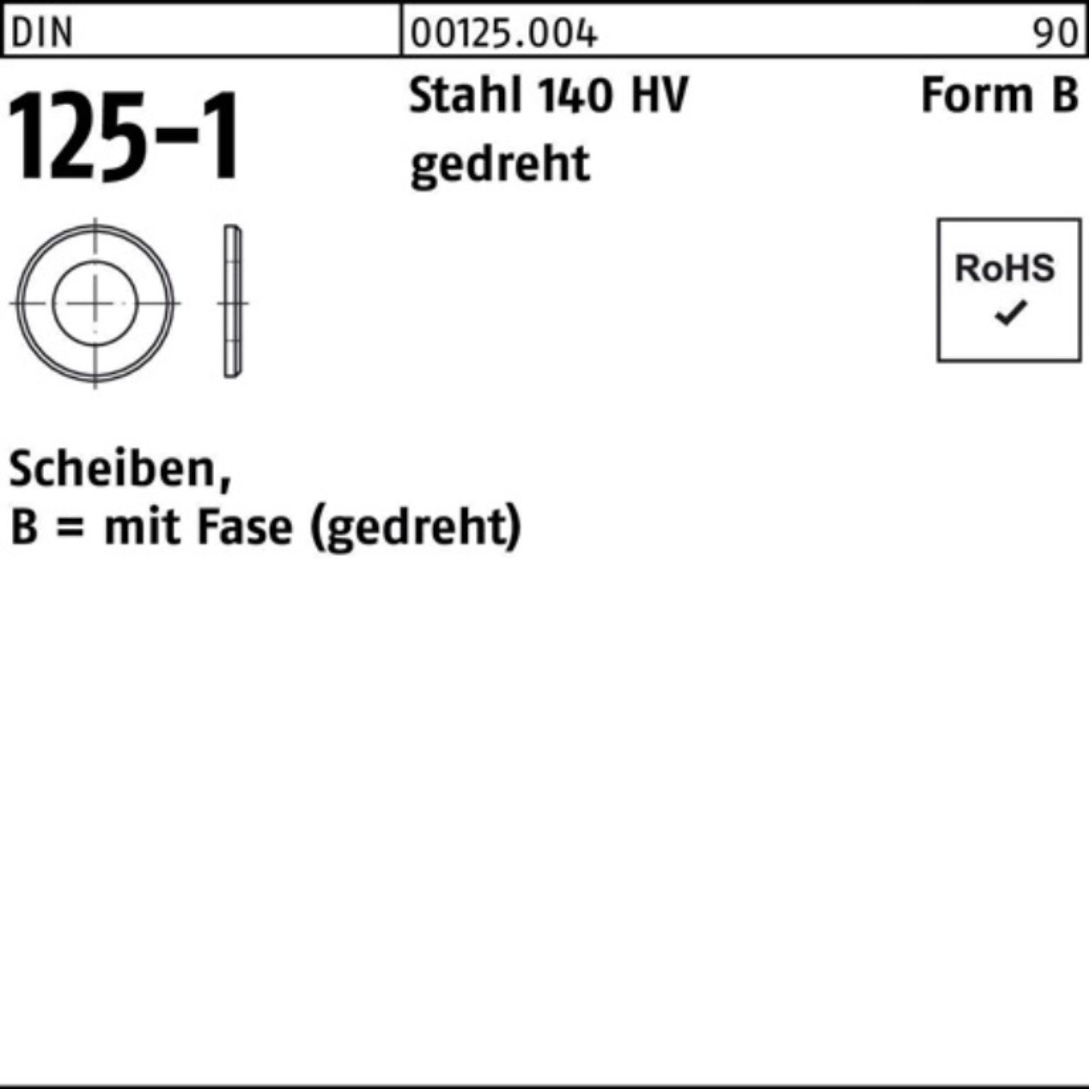 Reyher Unterlegscheibe 100er Pack Unterlegscheibe DIN 125-1 B 1,5x 4x 0,3 Stahl 140 HV gedreh