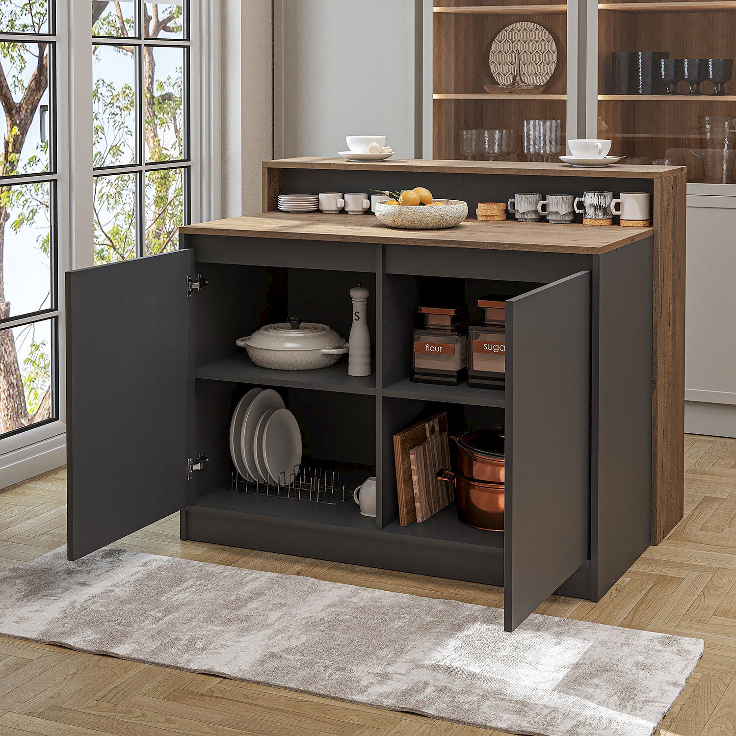 Roomart Kücheninsel Kücheninsel CORTADO 120 cm, Bartisch & Stauraum, 4 Farben, (Bartisch, Kücheninsel), Thekenebene rückseitig, 4-Fach-Unterschrank, Barhocker-kompatibel