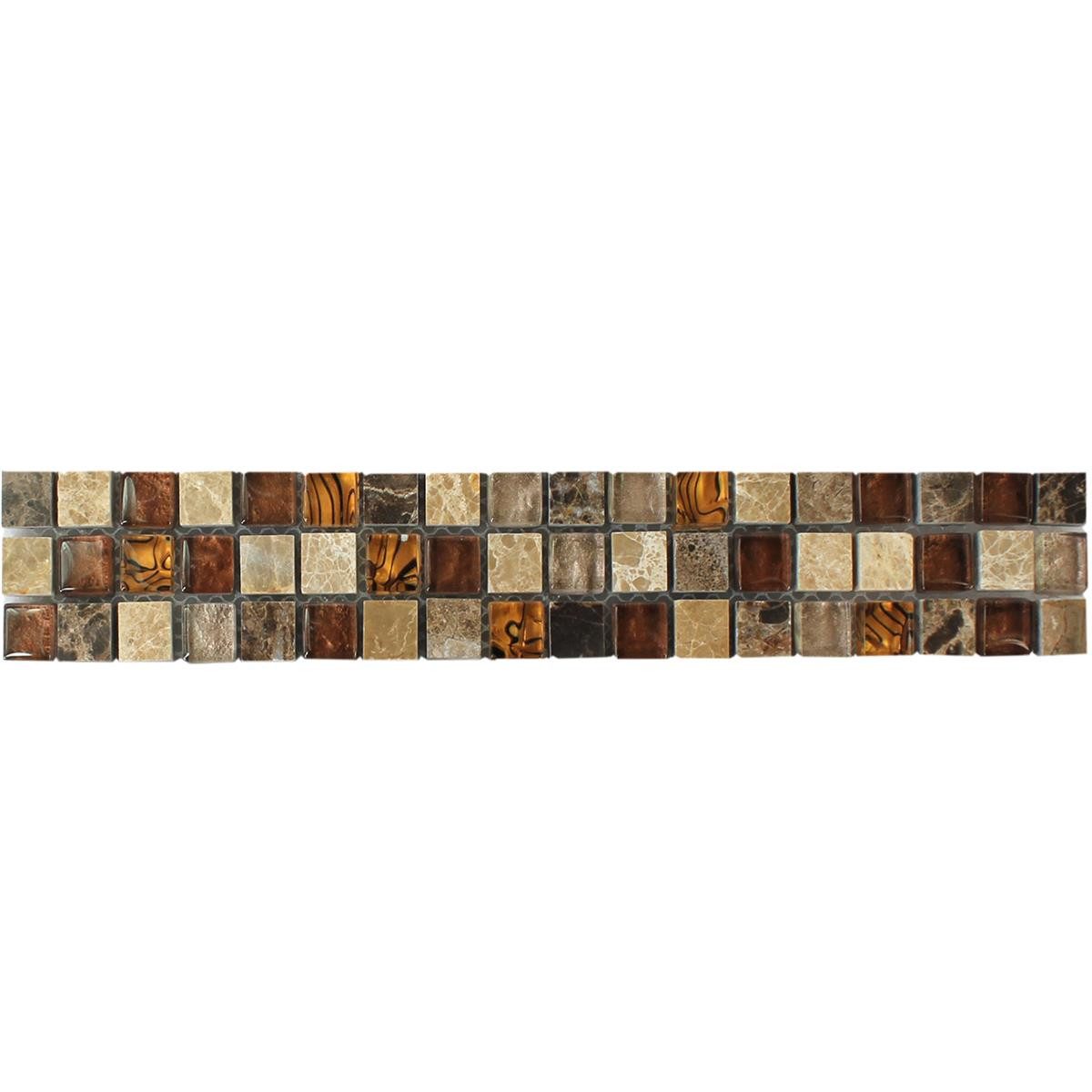 Mosafil Mosaikfliesen Glas Naturstein Mosaikbordüre Gabon Braun, Naturstein-Glas-Marmor 30.000x4.800, braun, Verlegefertig auf ein Netz geklebt - Wasserfest