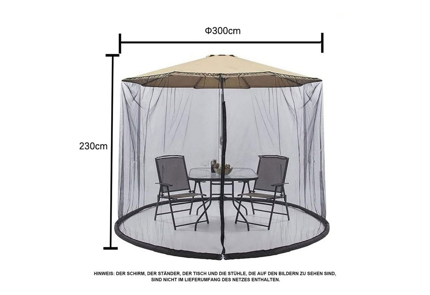 Thumbnail - Refttenw Moskitonetz mit Reißverschlusstüren für OutdoorTerrassen und Sonnenschirm