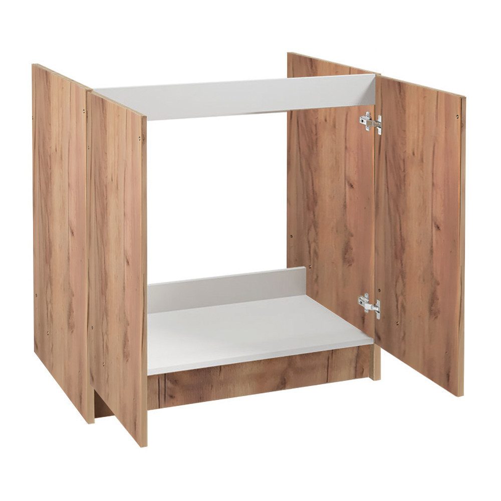 STAMAR Spülenschrank Küchenschrank 80cm Goldene Eiche Spüle Wandarmatur Chrom Siphon Set Standschrank 49cm Tiefe Edelstahl Spülbecken Geschirrspüler Komplett – Bild 3 von 5