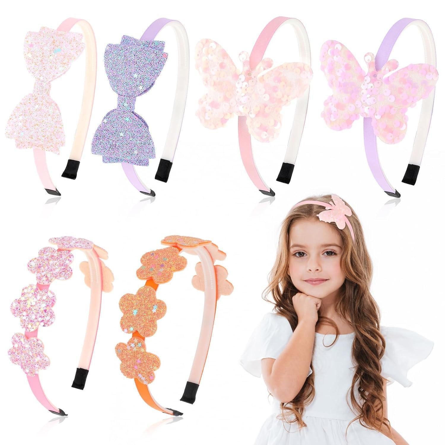 Haarreif Glitzer Haarreifen Schleifen Stirnbänder Mädchen Accessoires 6 Stück