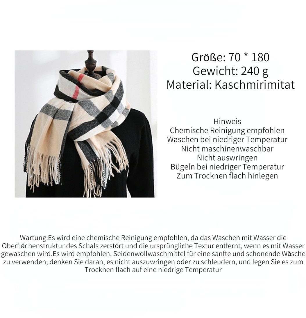 Blusmart Schal Karierter Schal für Damen, (Warmer Schal aus Kaschmirimitat, Zarte, weiche und elastische Haptik), Weiches und dehnbares Tragegefühl, einfach zus – Bild 3 von 5